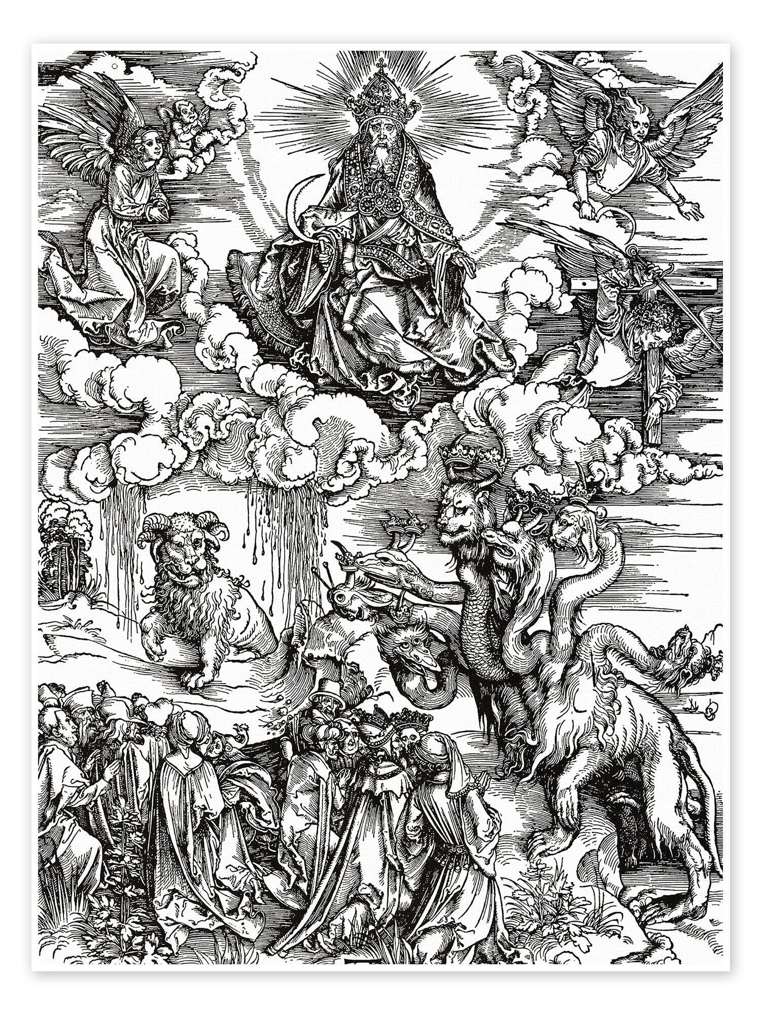 Posterlounge Wandbild Siebenköpfiges Tier aus dem Meer und das Tier mit den Lammshörnern, Albrecht Dürer, erhältlich als Poster, Leinwandbild, Wandsticker oder Acrylglasbild