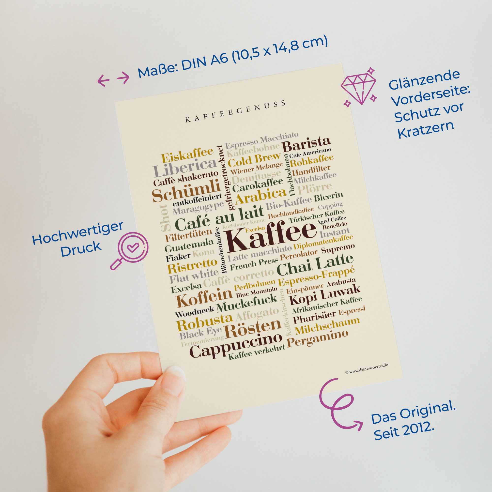 Deine Wörter Grußkarten Kaffee Wörter Postkartenset, 5 Karten, DIN A6