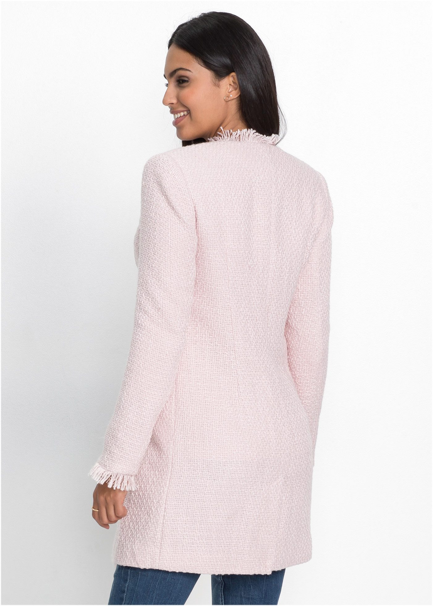 bonprix Longblazer (1-tlg) eleganter Bouclé-Look, Regular Fit, mit langem A günstig online kaufen
