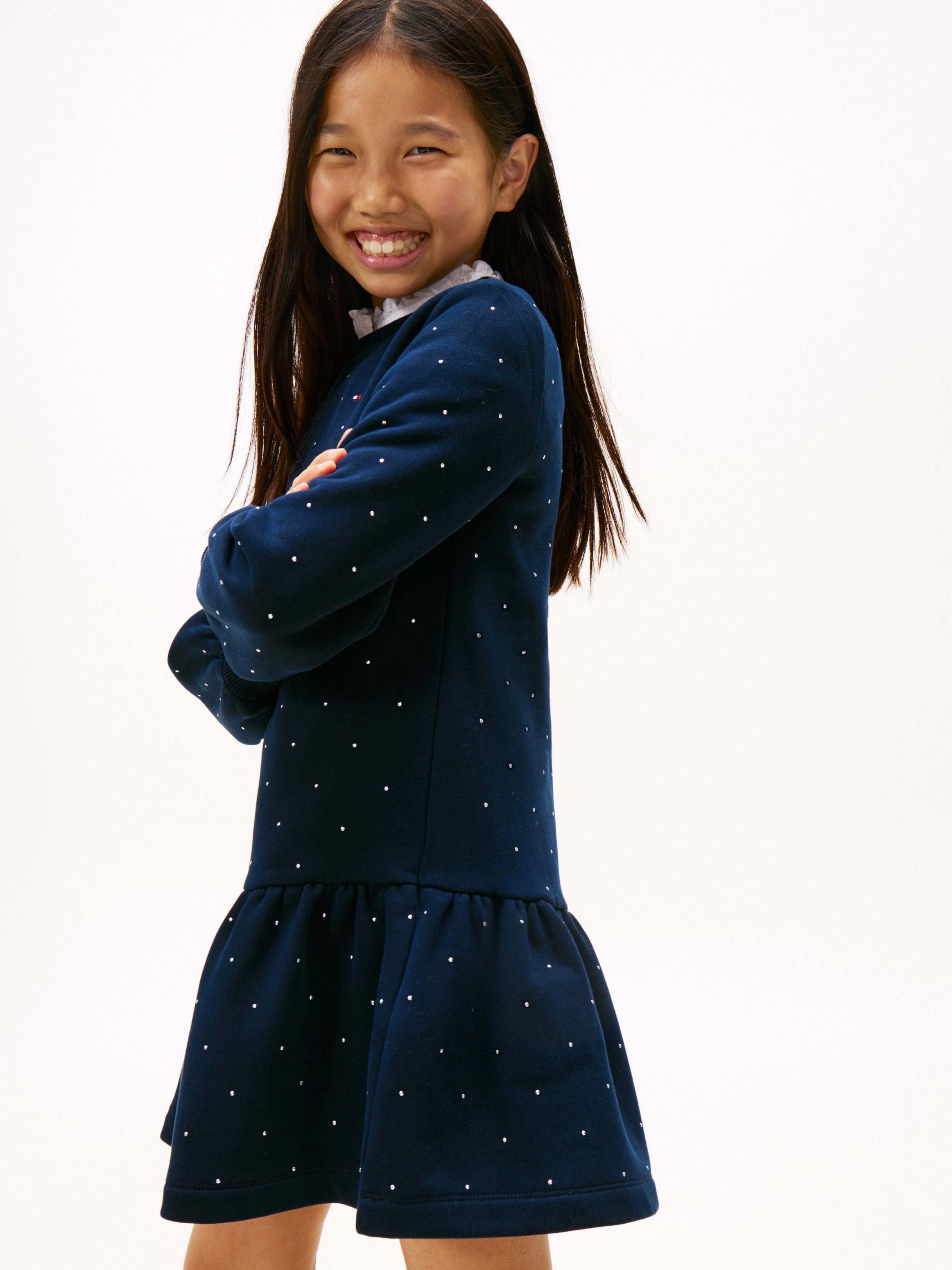 Tommy Hilfiger Jerseykleid FESTIVE STUD HWK DRESS LS Regular fit, für Kinder bis 16 Jahre