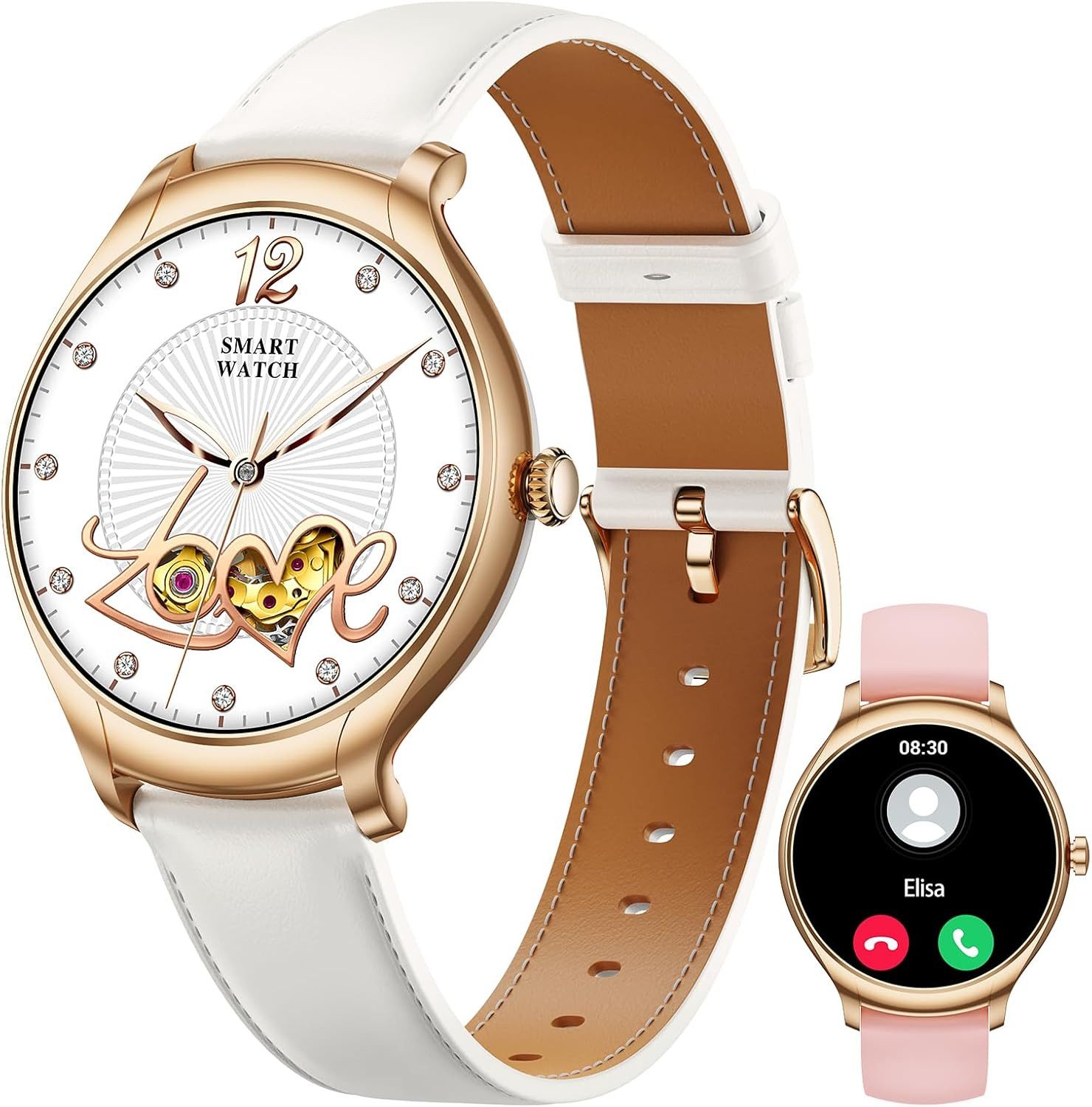 BOALZETD KT67 Smartwatch (3,5 cm, android ios), Damen Smartwatch mit 1.39 Zoll Display Telefonfunktion