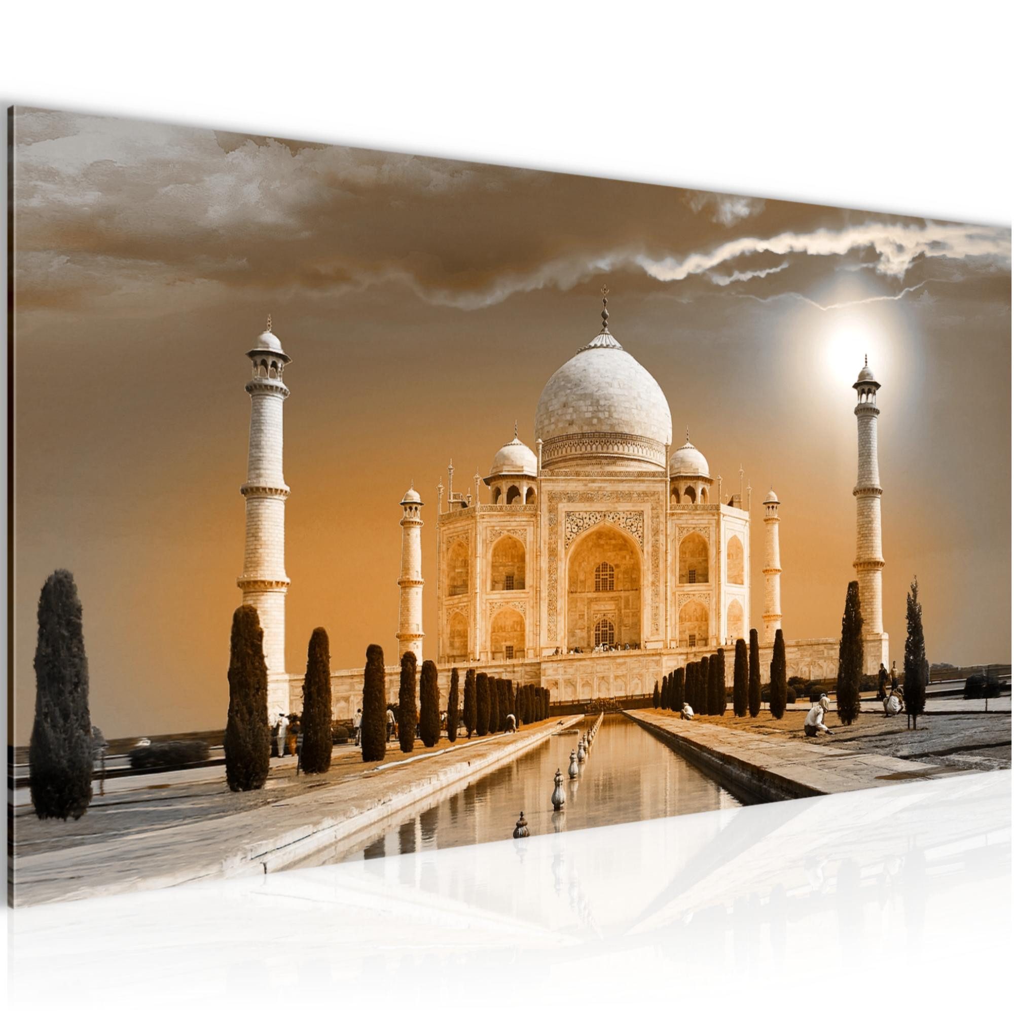 Runa Art Wandbild Taj Mahal Indien Modern auf Vlies Leinwand Architektur Tempel 6005, 100L x 40B cm