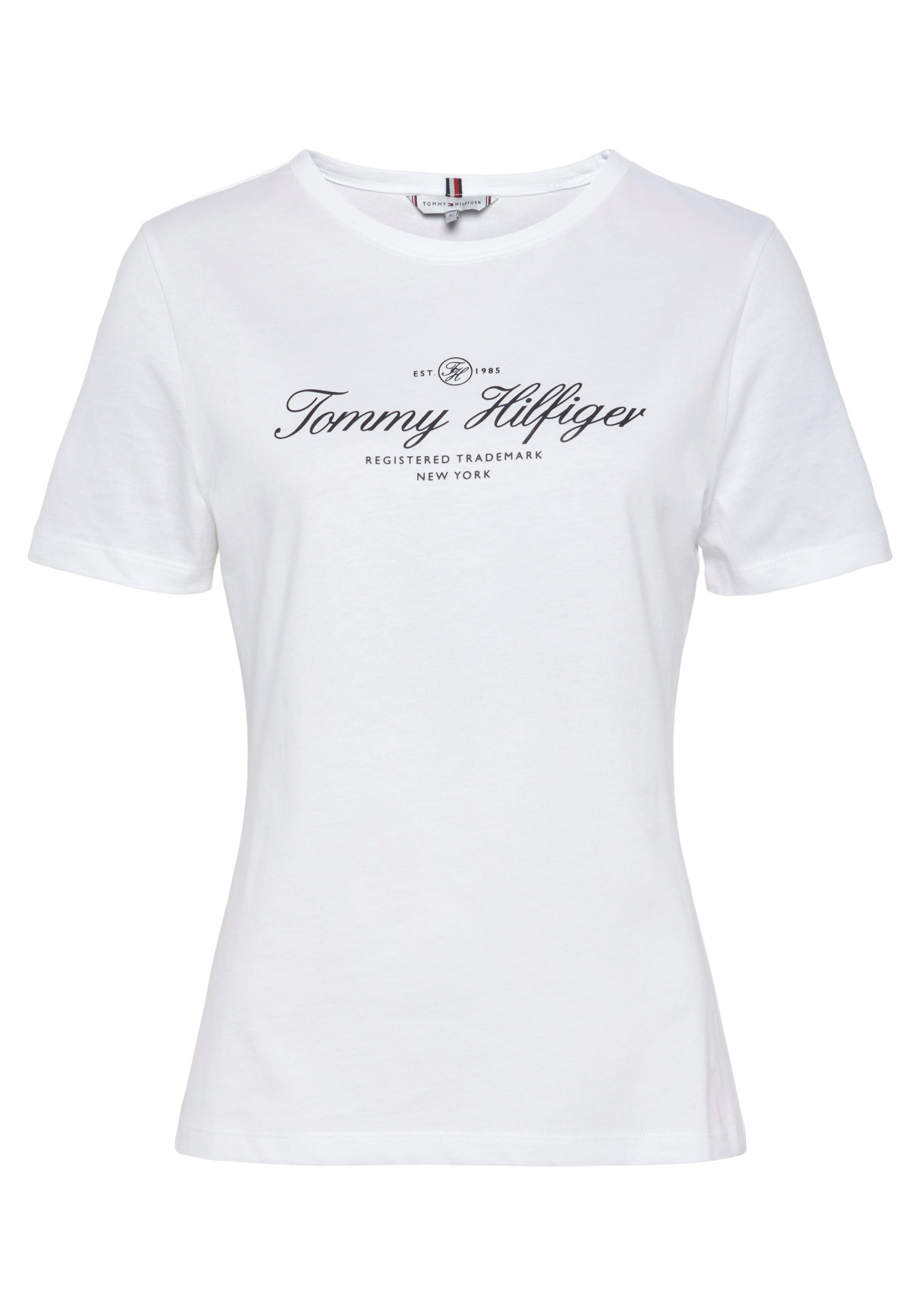 Tommy Th_Optic_White NK Logo-Schriftzug Signature SIGNATURE Hilfiger mit 1/2 Hilfiger SLV C SLIM Rundhalsshirt Tommy