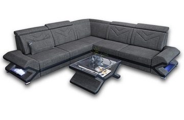 Sofa Dreams Ecksofa Ledersofa Couch Sorrento L Form Sofa Leder, mit LED, wahlweise mit Bettfunktion als Schlafsofa, Designersofa