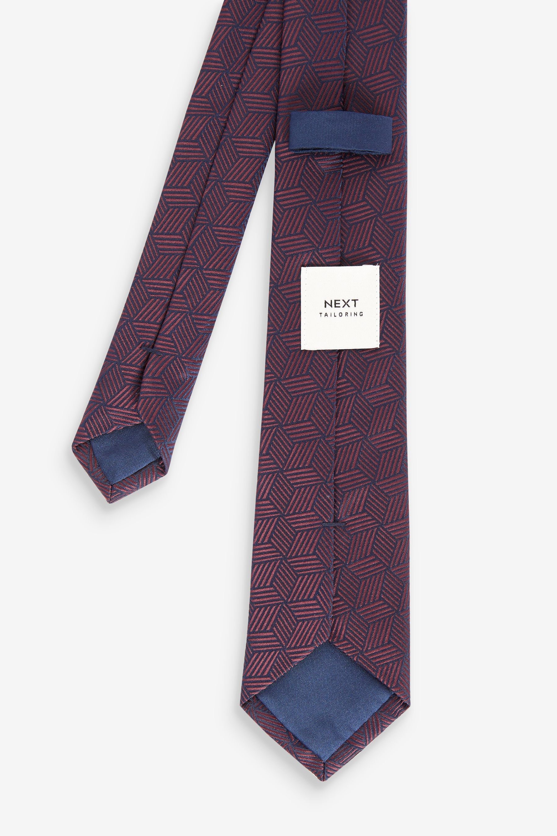 Krawatte, Next (3-St) Geometric und Slim Red/Navy Burgundy Einstecktuch Krawatte Krawattenklammer Blue