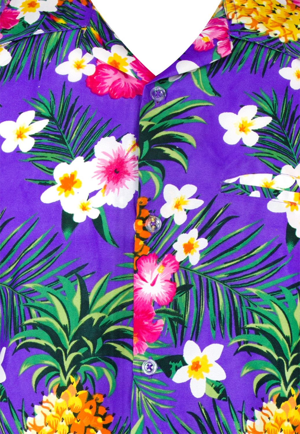 King Kameha Hawaiihemd Pineapple Flowers Funky Hawaii-Hemd Kurzarm Front-Tasche Unisex