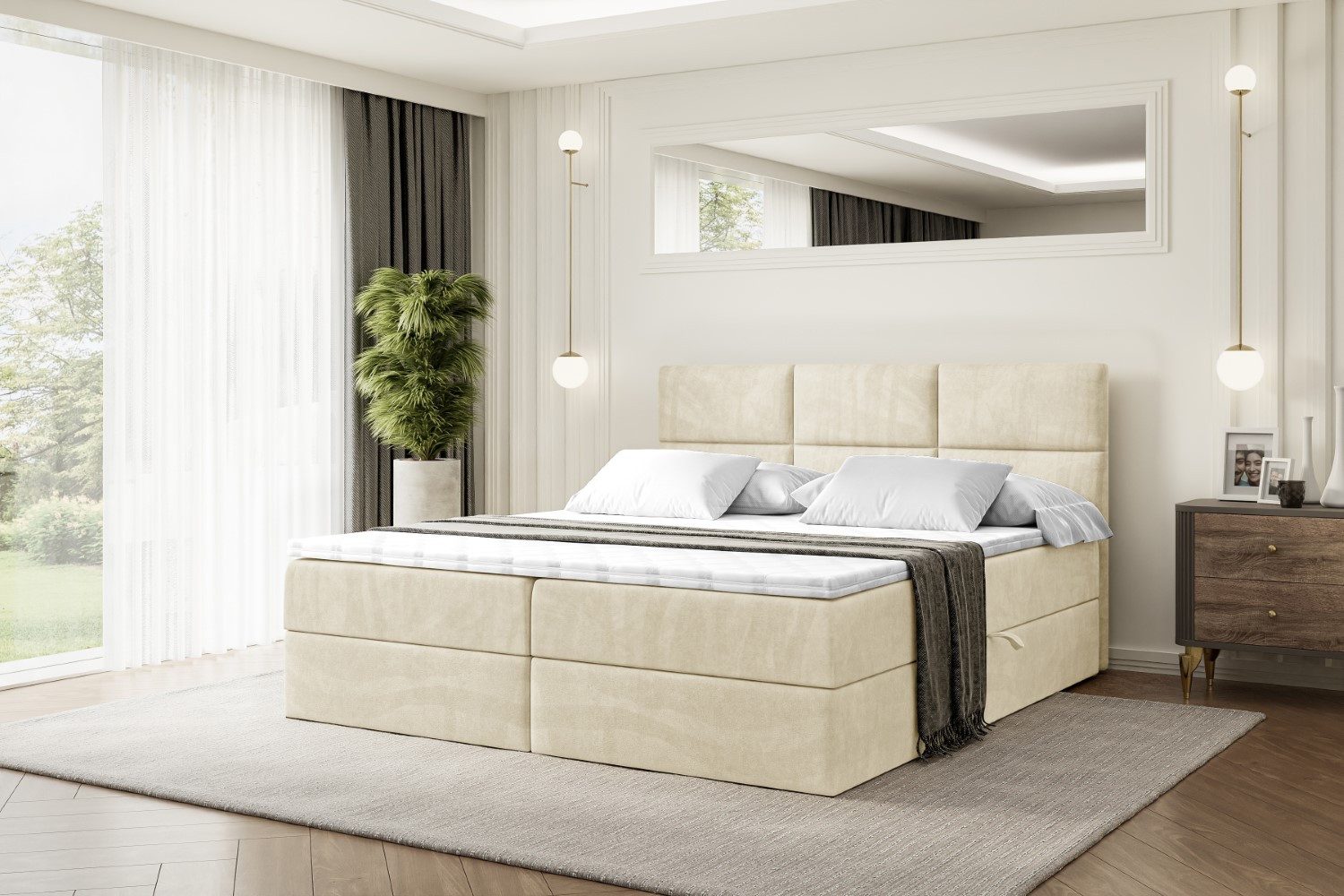 ALTDECOR Boxbett OHIO (Multipocket-Matratze H4, H3 Matratze Bonellfederung, Topper, Kopfteil)