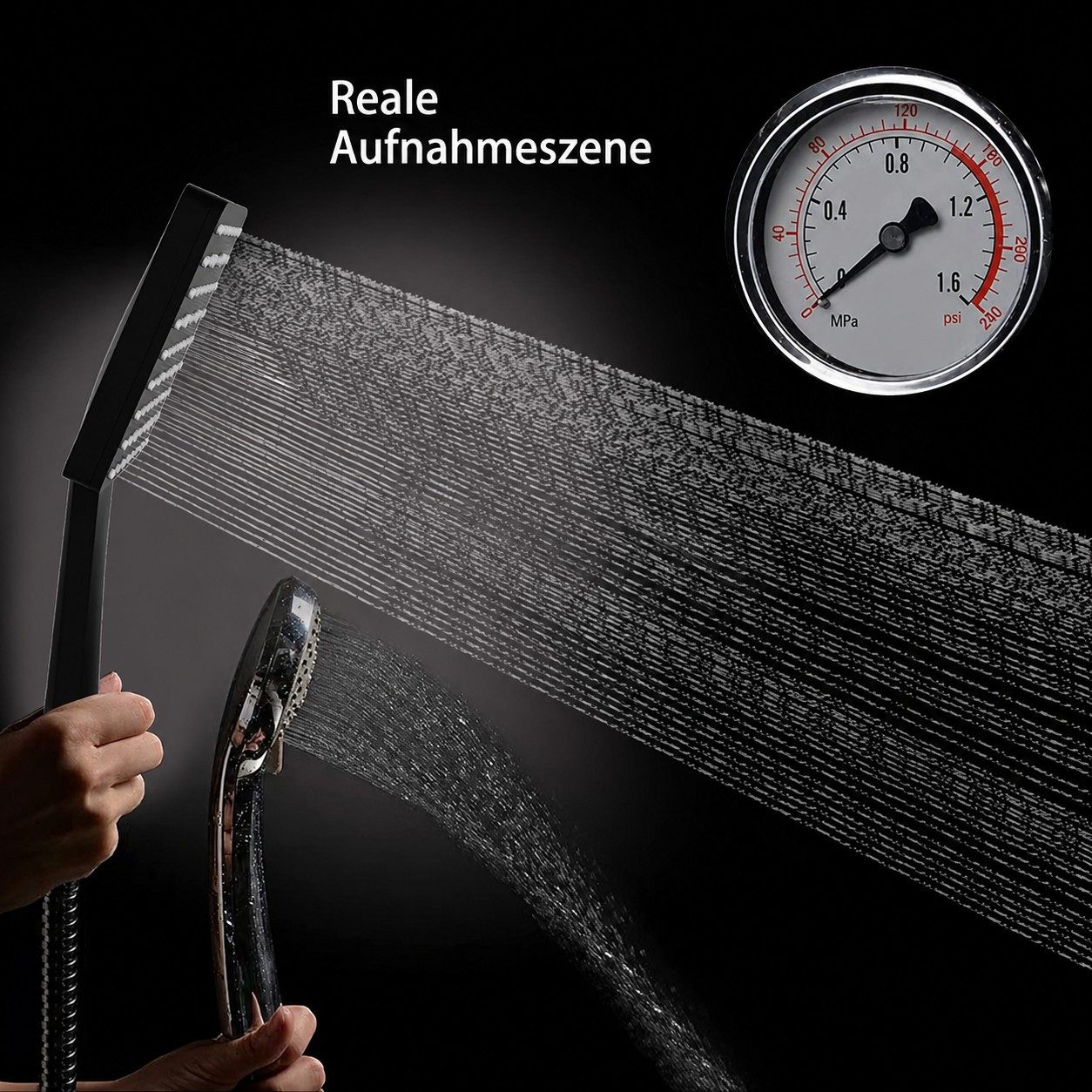 Futicare Handbrause Hochdruck Duschkopf 11,5×10 cm, 6 Strahlarten, Anti-Kalk Silikon, wassersparend 6,6–9,5 L/min, inkl. 150 cm Edelstahl-Schlauch – Bild 5 von 5