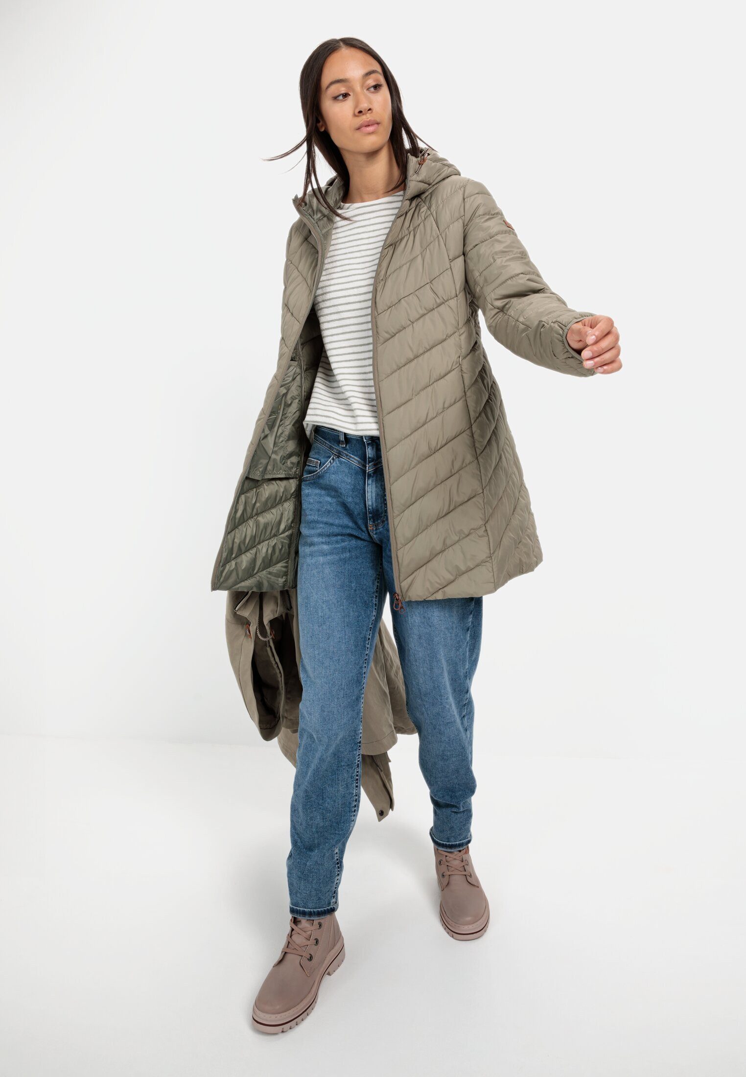 camel active Funktionsmantel aus einem Baumwollmix Langarm Kapuze Kapuze