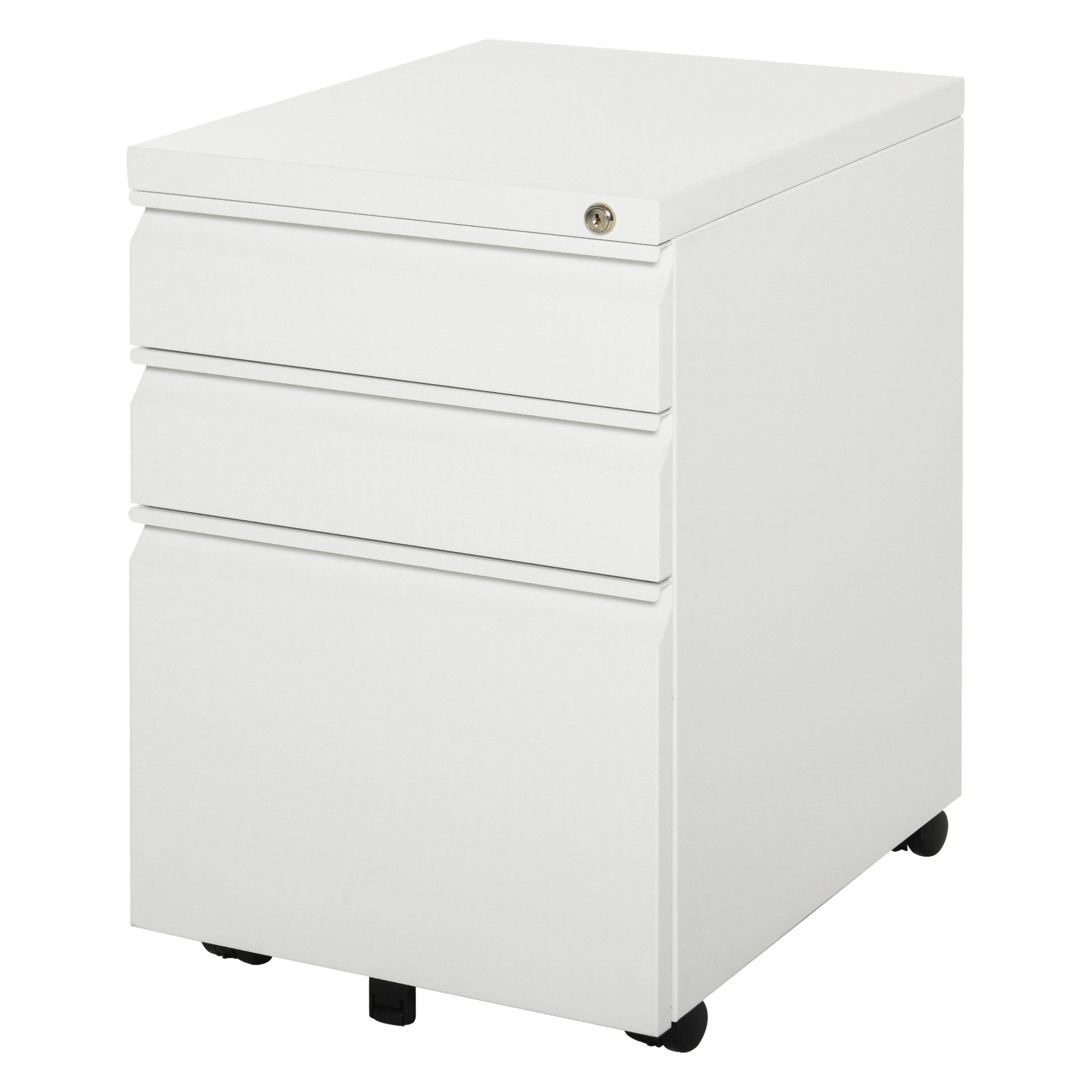 Vinsetto Rollcontainer Büroschrank mit 3 Schubladen, (Büroschrank, 1 St., Bürocontainer), Stahl Weiß 39 x 48 x 60 cm
