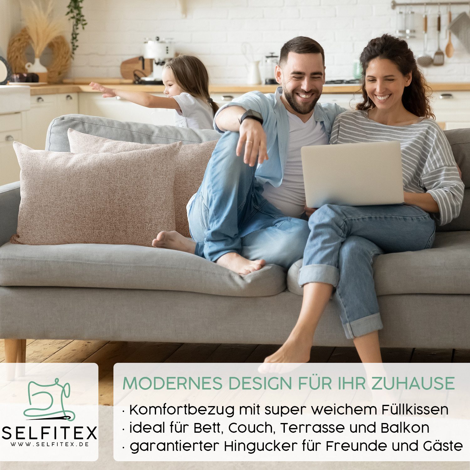 Selfitex Dekokissen 2er Set, 30x50/40x40/40x60/50x50 inkl. Füllkissen, Farben zur Auswahl, robuster Polsterstoffbezug mit weichen Füllkissen