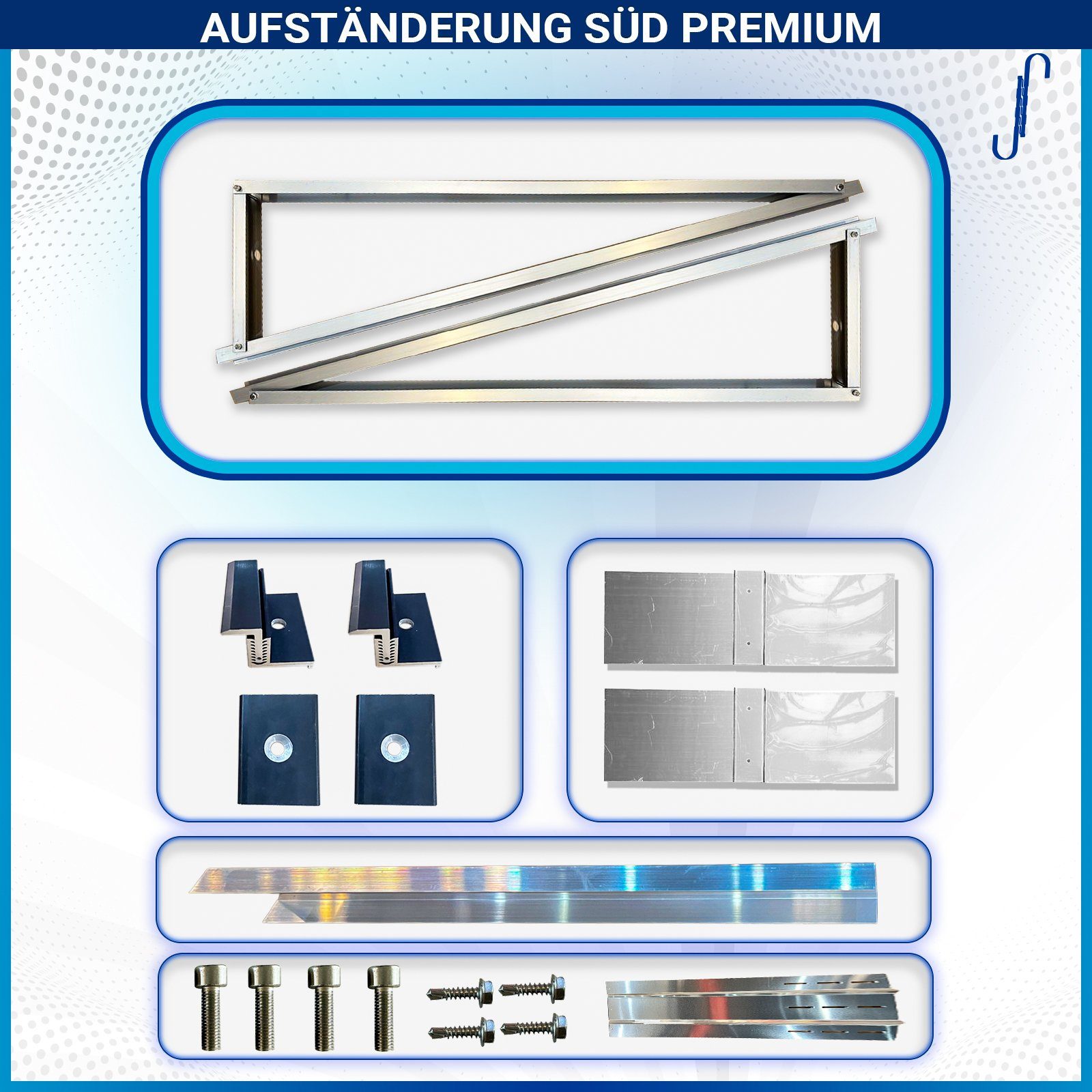 SOLAR-HOOK etm Montage-Kit Montagepaket Aufständerung SÜD (nebeneinander)  Premium für 2