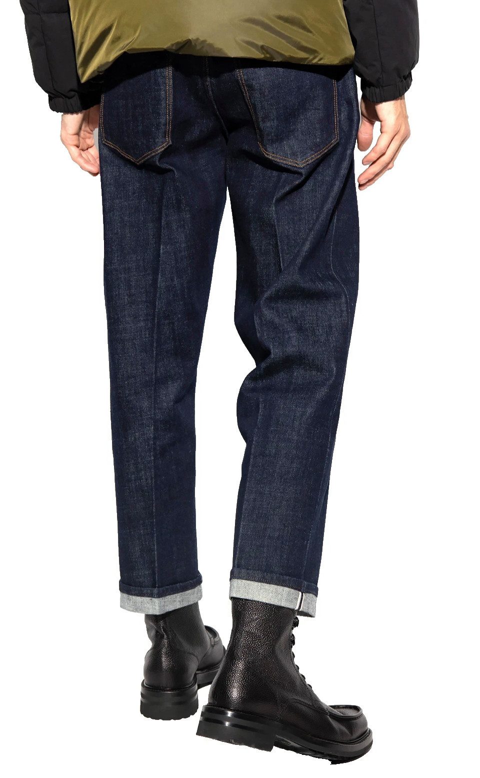 Emporio Armani 5-Pocket-Jeans Loose Fit Hose Navy Blue Denim aufgeschlagene Saum klassische Handwerkskunst mit modernem Retro-Charme