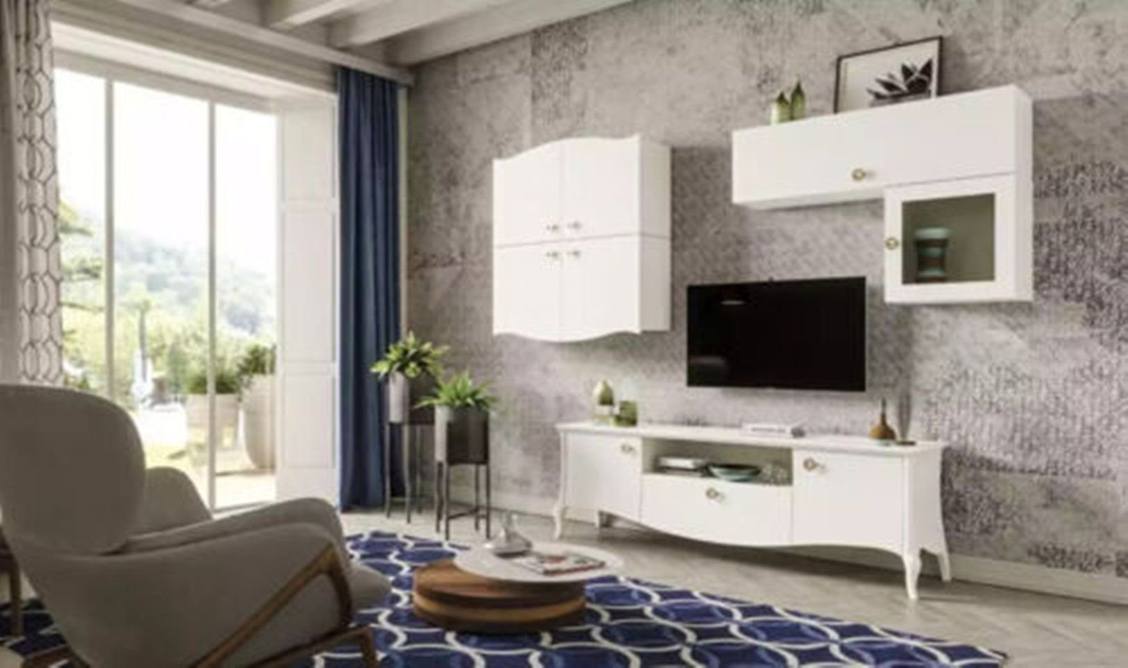 (3-St., Lowboard Ständer Made JVmoebel Wohnzimmer Wohnwand), Nur Luxus Weiß Sideboard Wohnwand Wohnwand in Italy Neu, tv