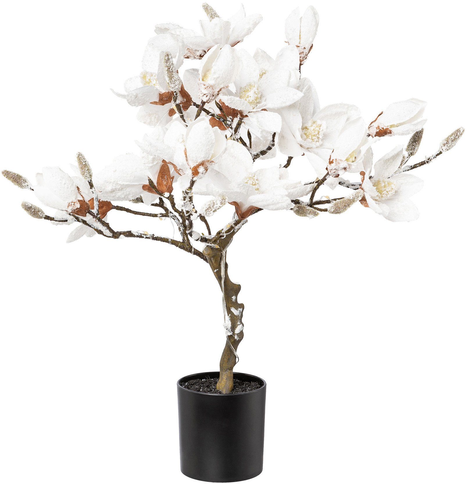 Creativ deco LED Baum Magnolie, LEDs Höhe LED beschneit, Warmweiß, ca. fest 58 20 mit integriert, cm