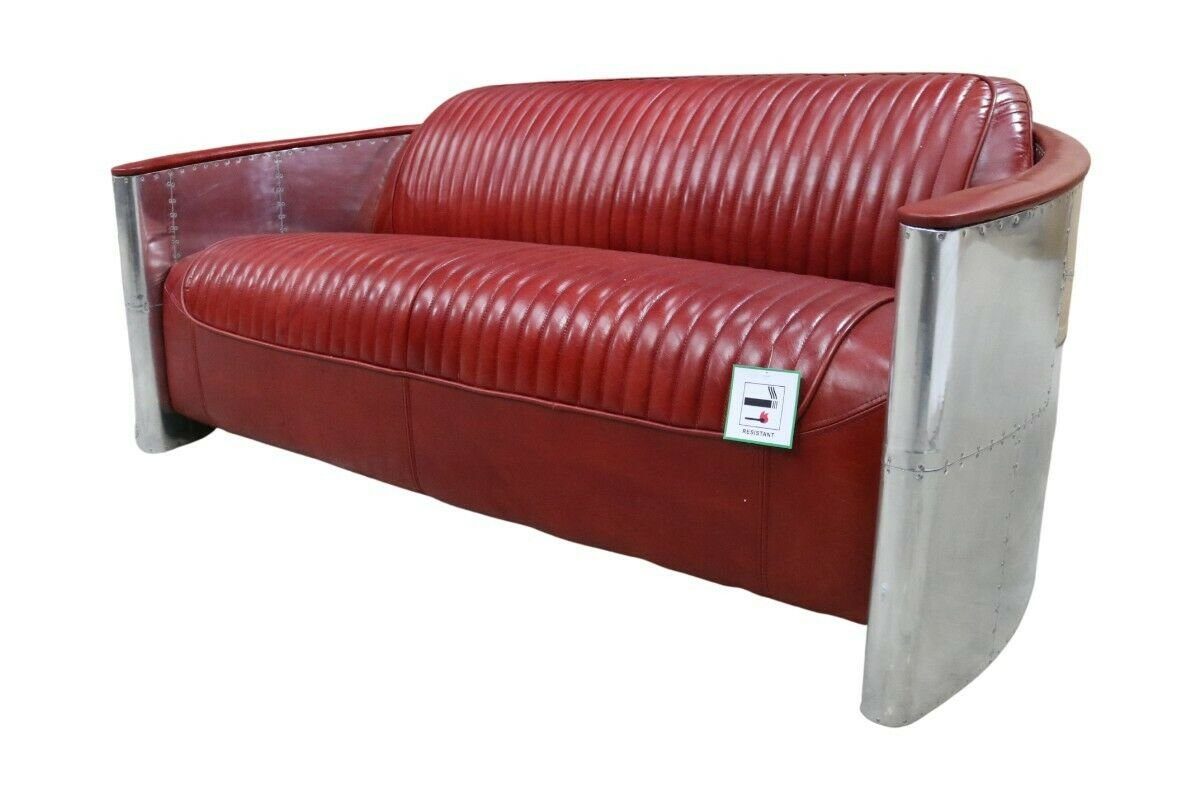 Sofa Luxus Couch Vintage Sofa, Polster Dreisitzer Aluminium Ledersofa JVmoebel