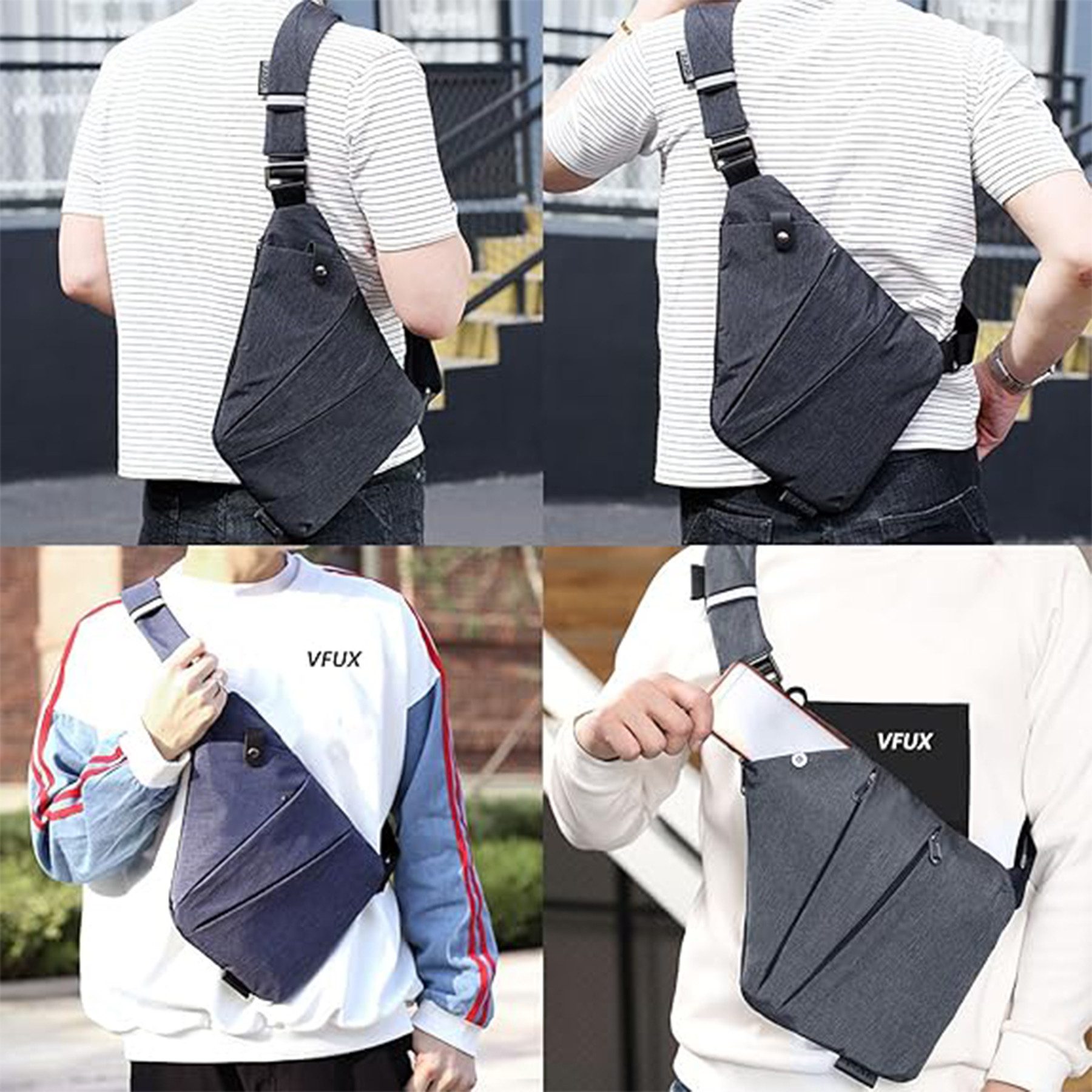 Mutig Umhängetasche Schultertasche Herren Wasserfeste Mini Bauchtasche Mehrere Taschen (Diebstahlsichere Reisetasche, Anti-Diebstahl Sling Bag Brusttasche, Brusttasche Crossbody, Anti Diebstahl Tasche, Shoulder Bag Men), für Reisen Outdoor-Sportarten wandern,Männer& Frauen,linke Schulter