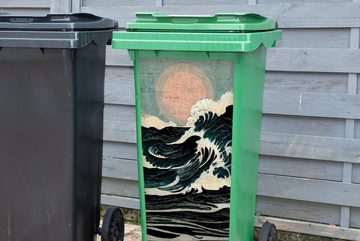 MuchoWow Wandsticker Jahrgang - Meer - Wellen - Sonne (1 St), Mülleimer-aufkleber, Mülltonne, Sticker, Container, Abfalbehälter