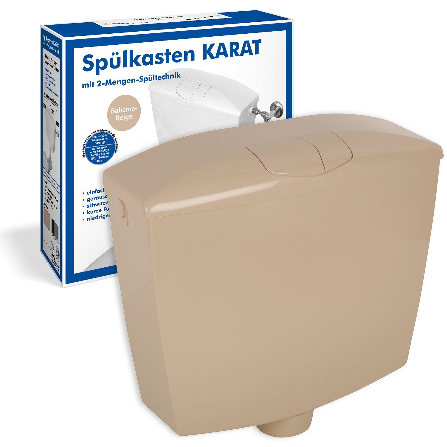 SANITOP WINGENROTH Spülkasten Karat, 9 l, Komplett-Set, Anschluss links oder rechts, Anschlussset hinten separat, Aufputz, Beige-Bahamabeige, Zwei-Mengen-Technik, Sparspülung, 210539