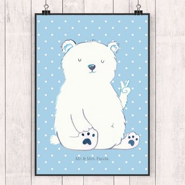 Mr. & Mrs. Panda Poster DIN A5 Eisbär Faul - Blau Pastell - Geschenk, Teddy, Mr. & Mrs. Panda, Eisbär Faul (1 St), Detailreiche Motive