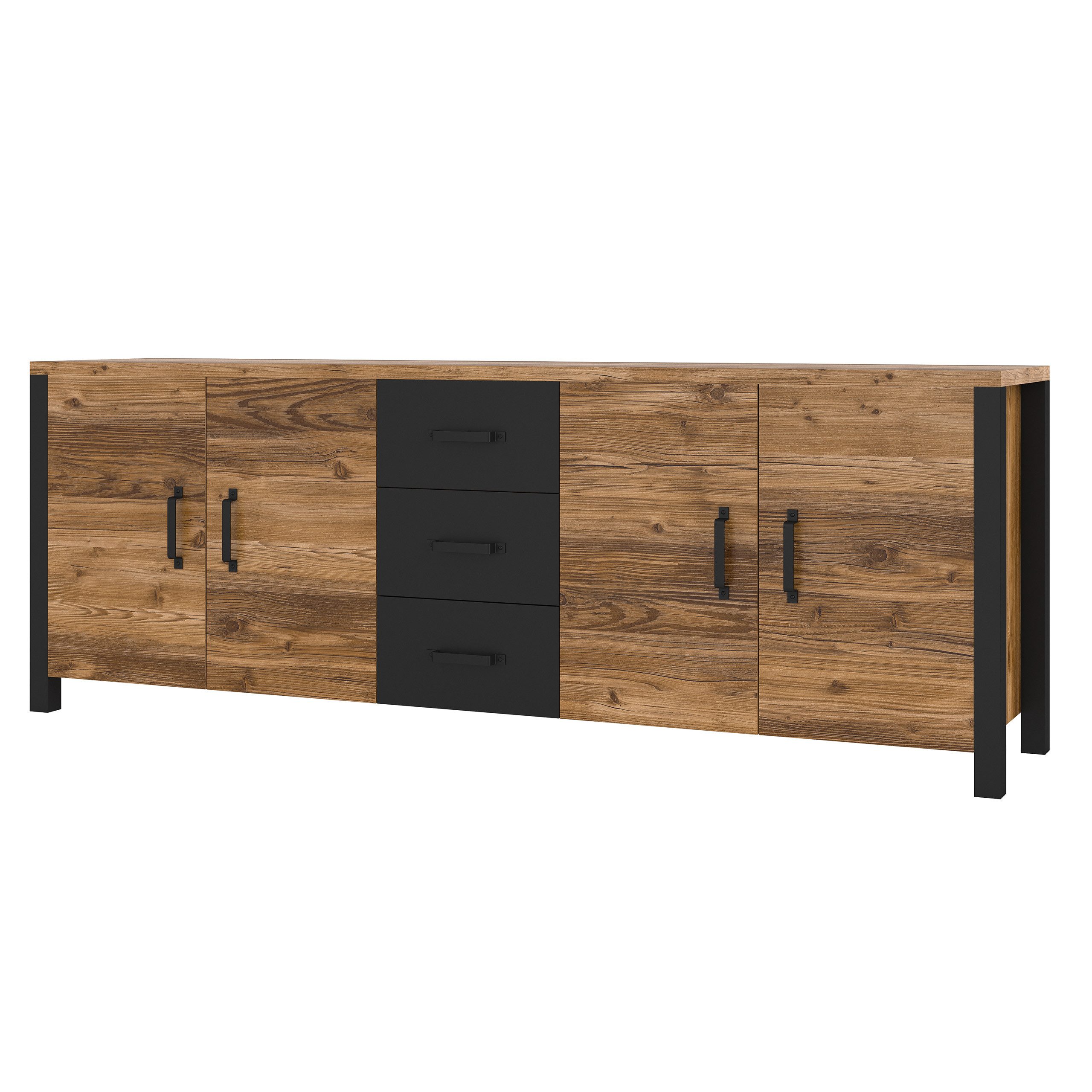 Masseno Kommode OLIVIERO 220 cm Sideboard mit 3 Schubladen und 4 Türen Braun