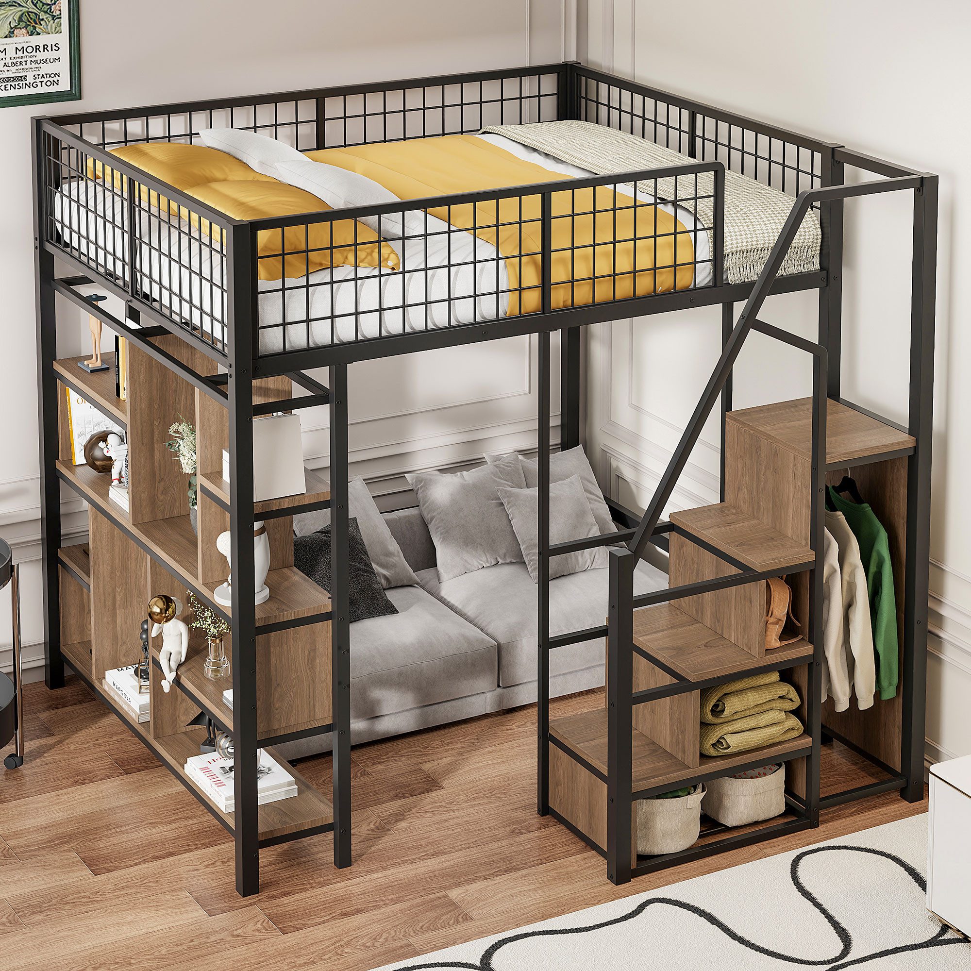 Odikalo Hochbett Kinderbett Jugendbett Metallbett 140x200 (Multifunktionale günstig online kaufen