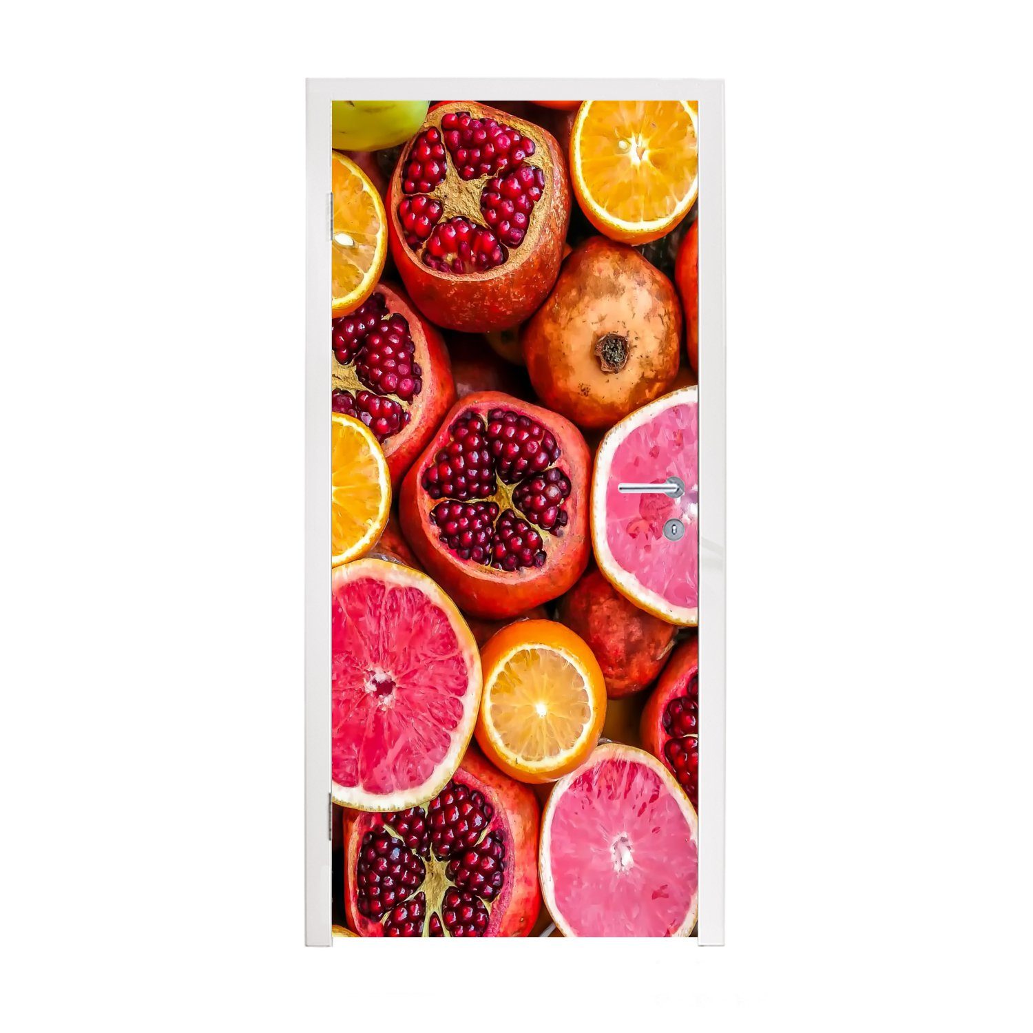 MuchoWow Türtapete Orange - Granatapfel - Rot, Matt, bedruckt, (1 St), Fototapete für Tür, Türaufkleber, 75x205 cm
