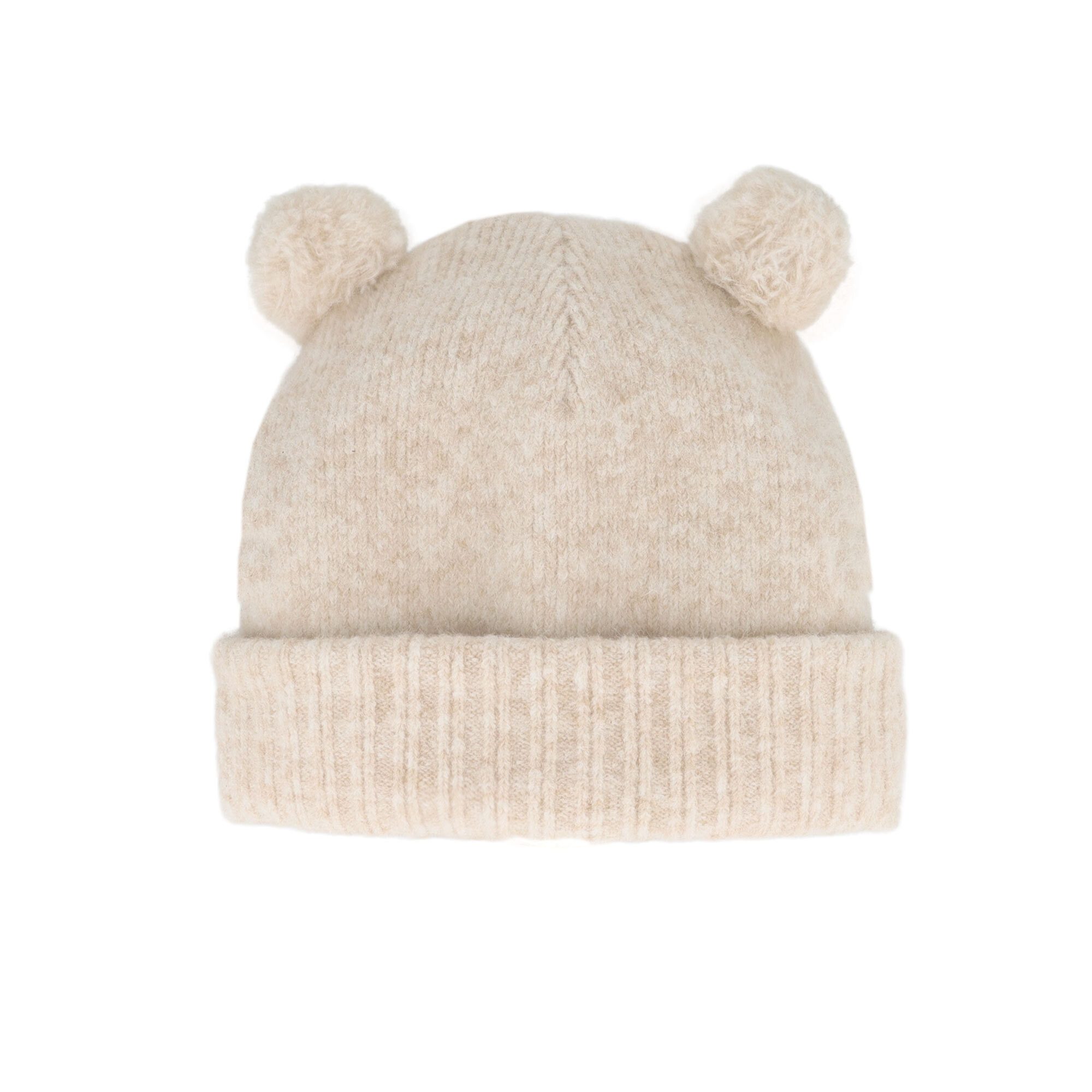 MAXIMO Strickmütze BABY-Beanie, 2 Pompons, Umschlag, gerautes Futter (1-St)