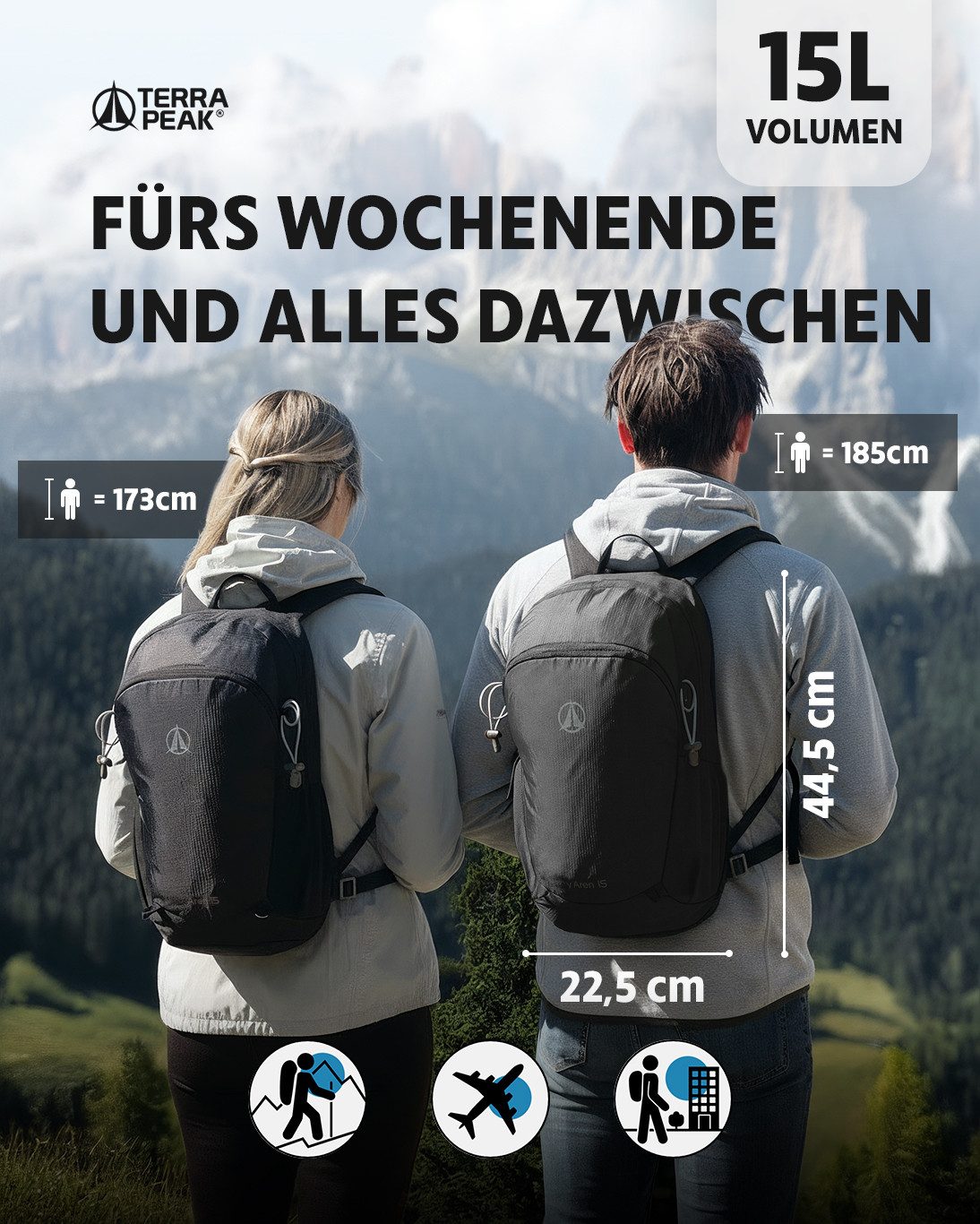 Terra Peak Wanderrucksack Aren 15, Rucksack zum Wandern, klein, 15 Liter Volumen, für Damen und Herren
