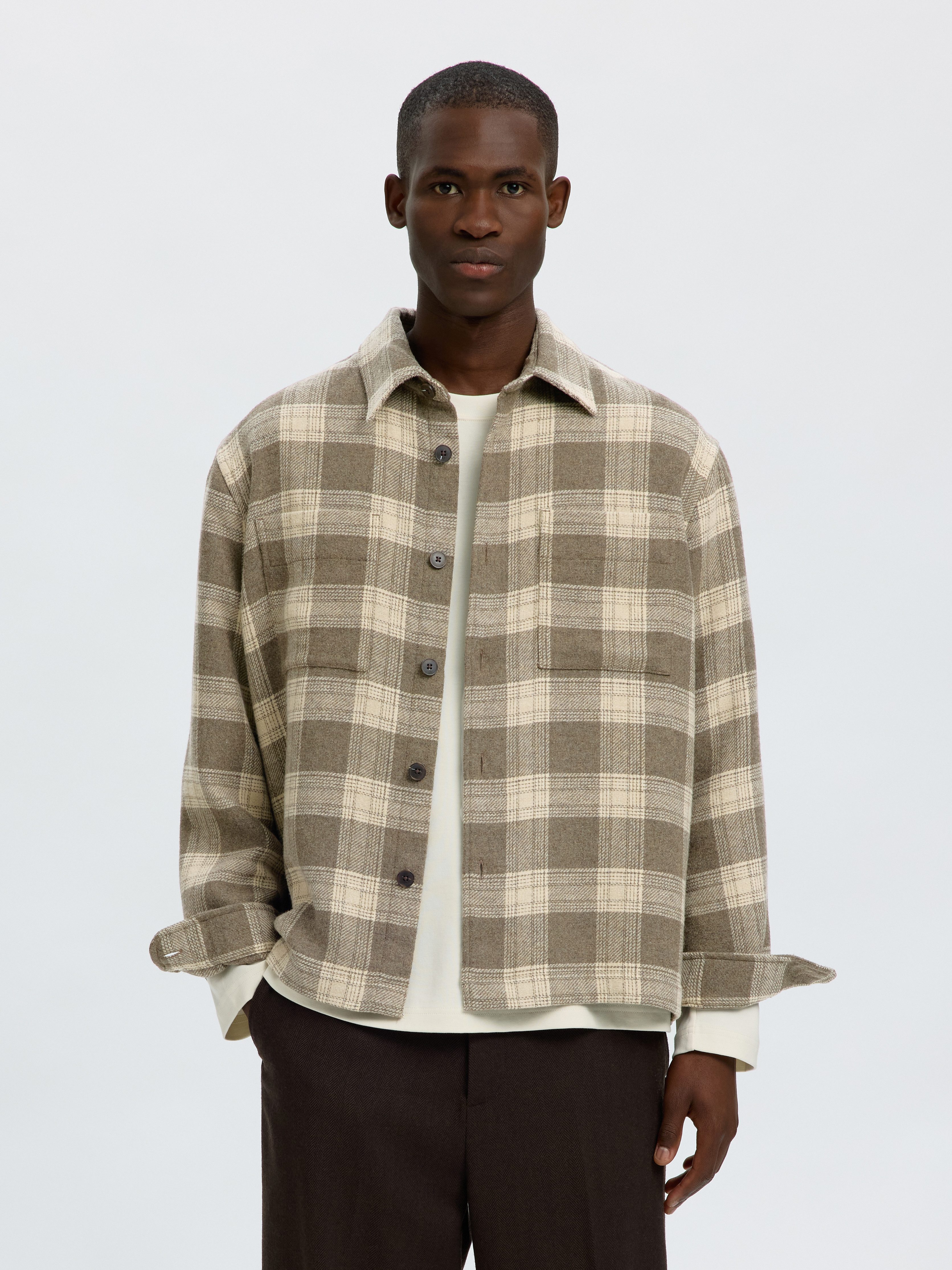 Selected Langarmhemd SLMOLE PABLO WOOL BLEND OVERSHIRT NOOS Materialmix, regular fit