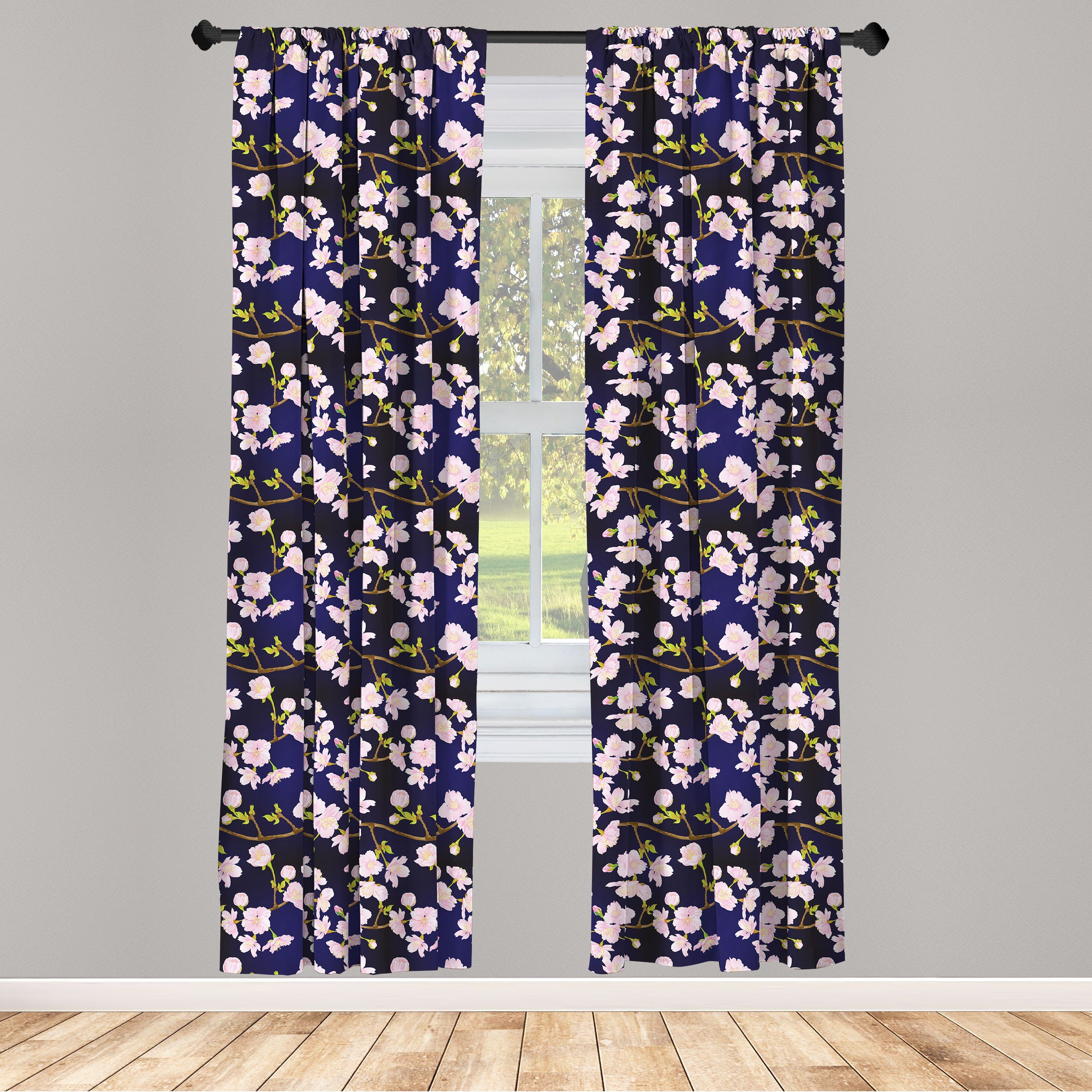 Gardine Vorhang für Wohnzimmer Schlafzimmer Dekor, Abakuhaus, Microfaser, Blumen Blooming Sakura-Natur-Kunst