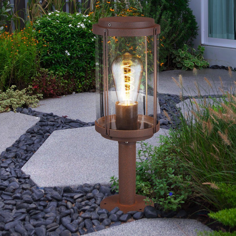 etc-shop LED Außen-Stehlampe, Leuchtmittel inklusive, im Steh Sockel ALU Leuchte Außen Garten Stand Warmweiß, Lampe FILAMENT rost