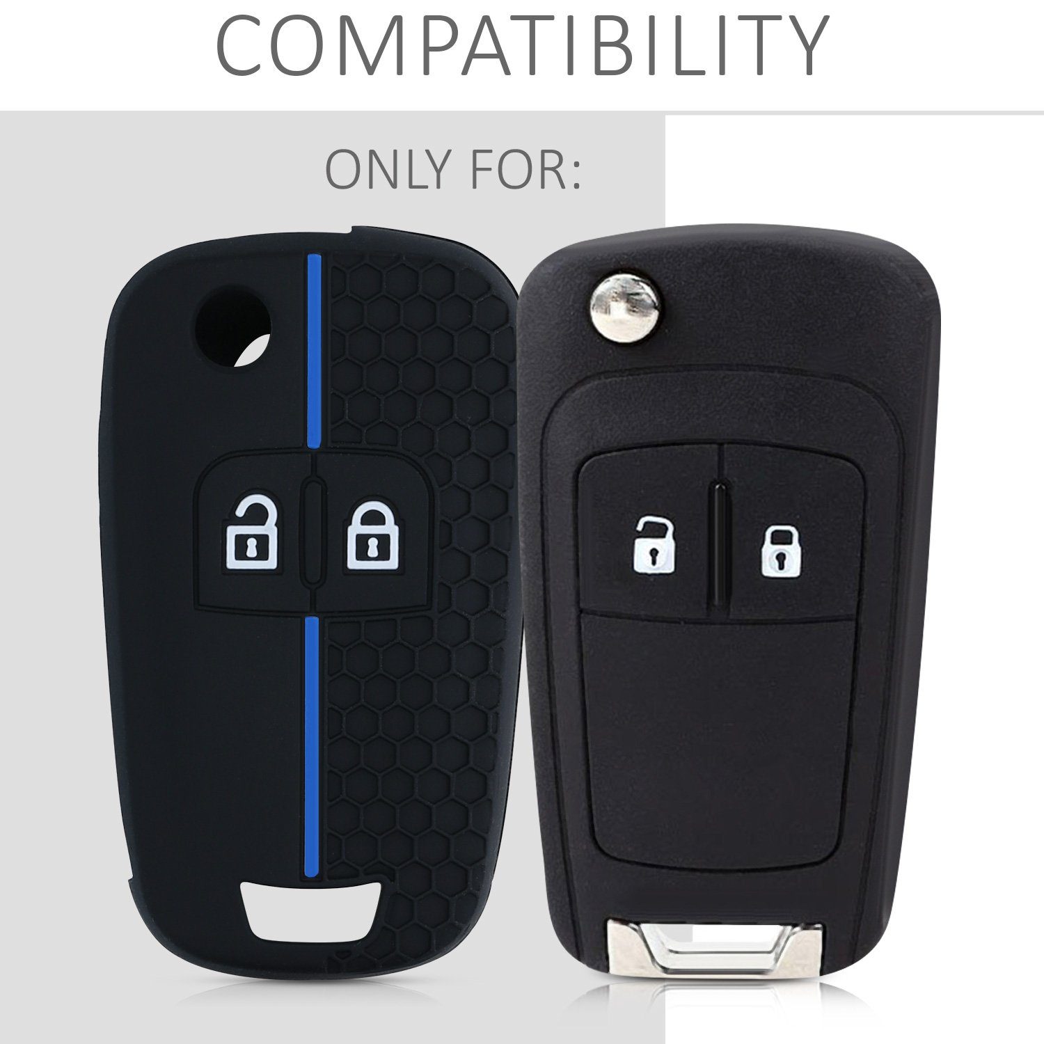 Opel Cover Schlüsselhülle Case Schlüsseltasche Hülle Autoschlüssel für Silikon Schwarz-Blau Chevrolet, kwmobile Schlüssel