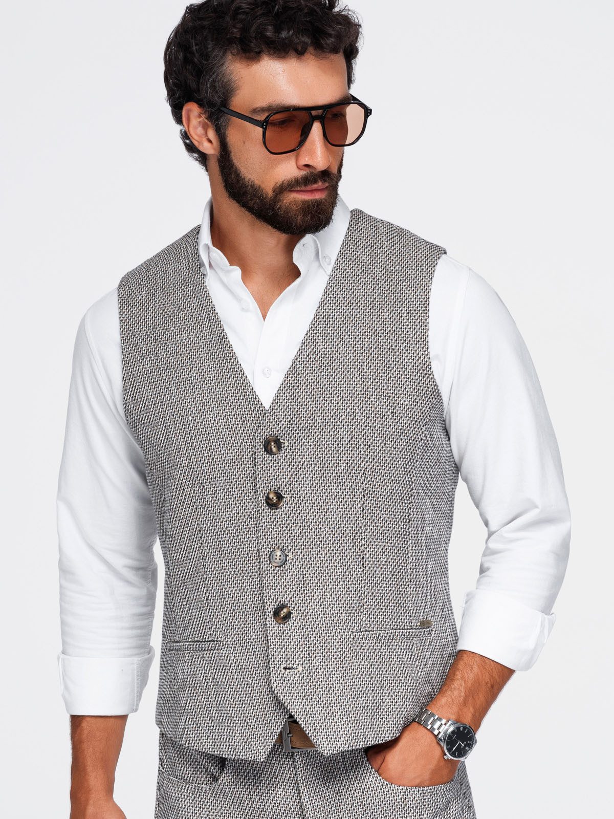 OMBRE Anzugweste Herren Anzugweste Regular Fit Elegant mit verstellbarem Rücken Coffee (kein Set, 1-tlg)