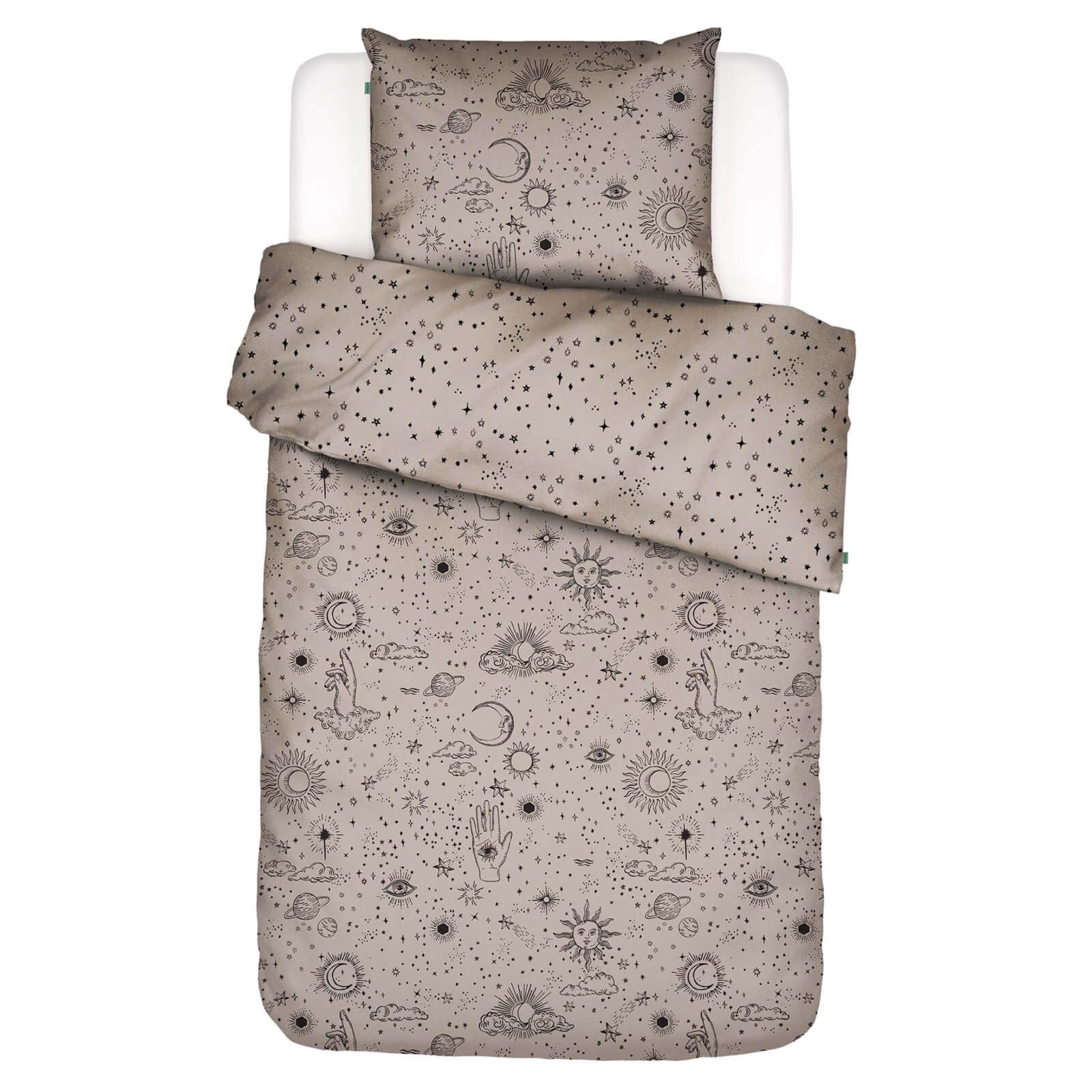Essenza Bettwäsche That's the Spirit Taupe, Baumwolle, 2 teilig, Sternenhimmel, Planeten, Auge