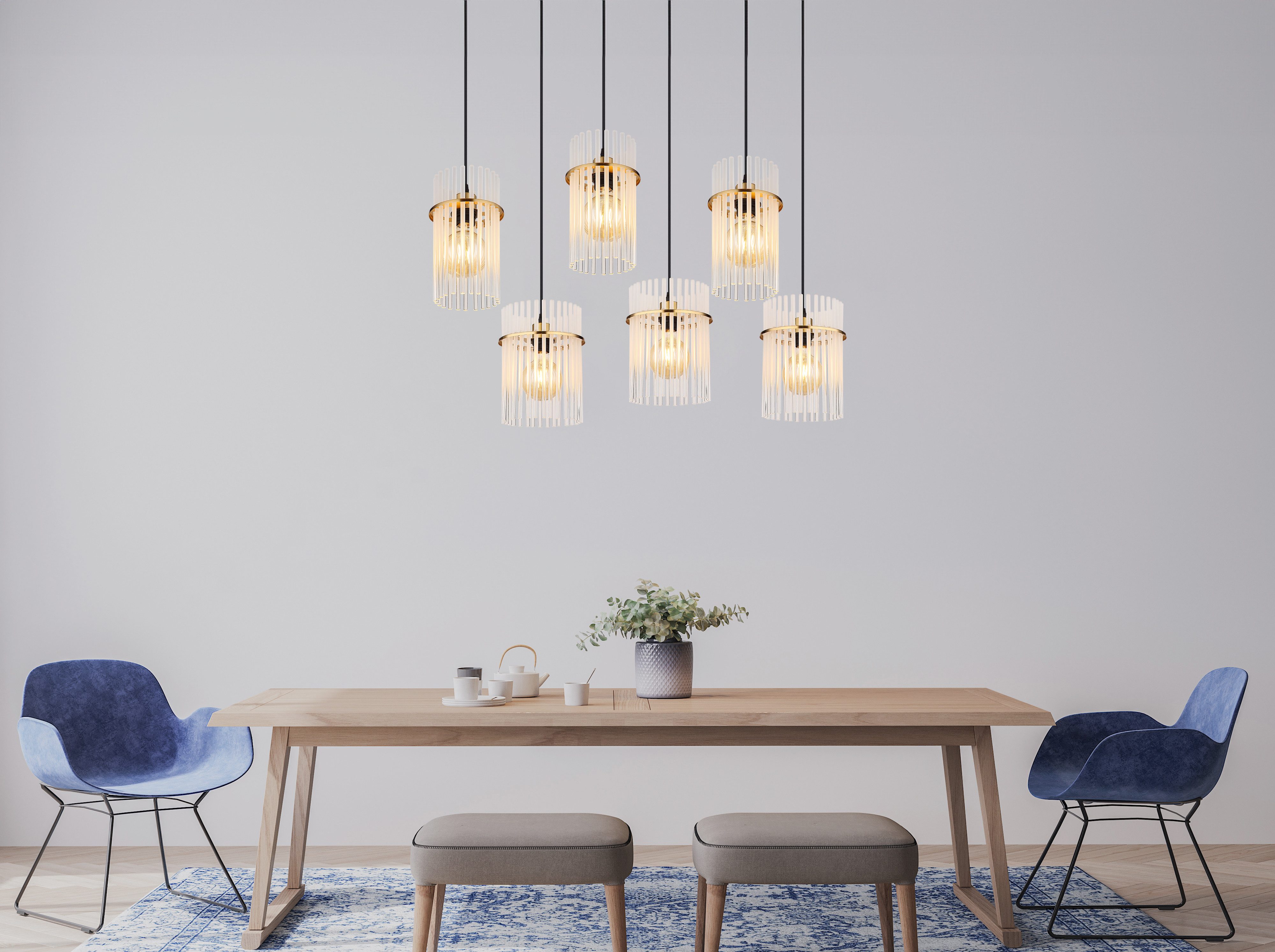 GLOBO LIGHTING Hängeleuchte GORLEY, ohne Leuchtmittel, Hängelampe Glasstäbe opal klar verlaufend elegant Wohnzimmer Esszimmer