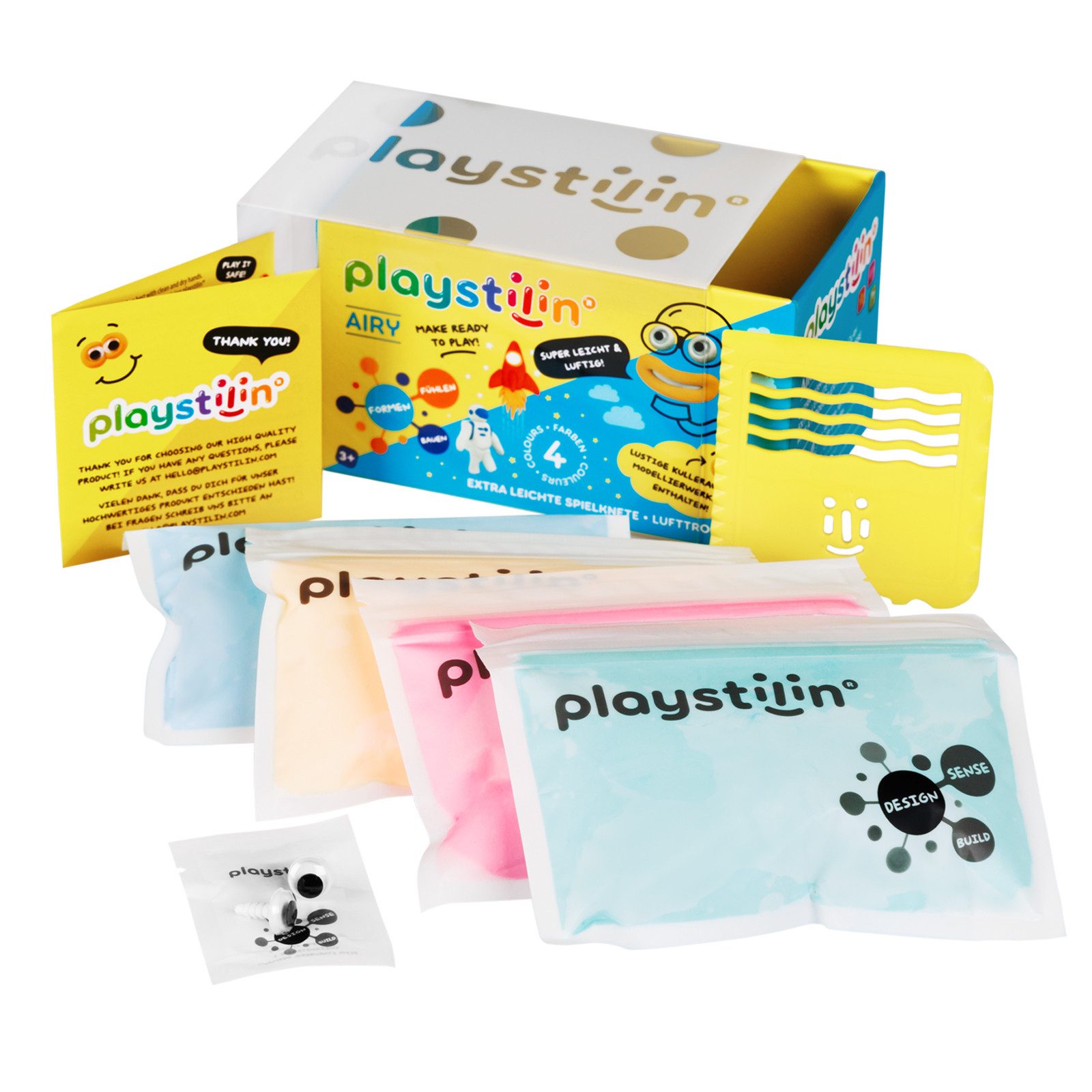 Playstilin® Knete AIRY (Knetset, 1-tlg., mit Kulleraugen und Modellierwerkzeug), extra leichte Spielknete, nicht trocknend