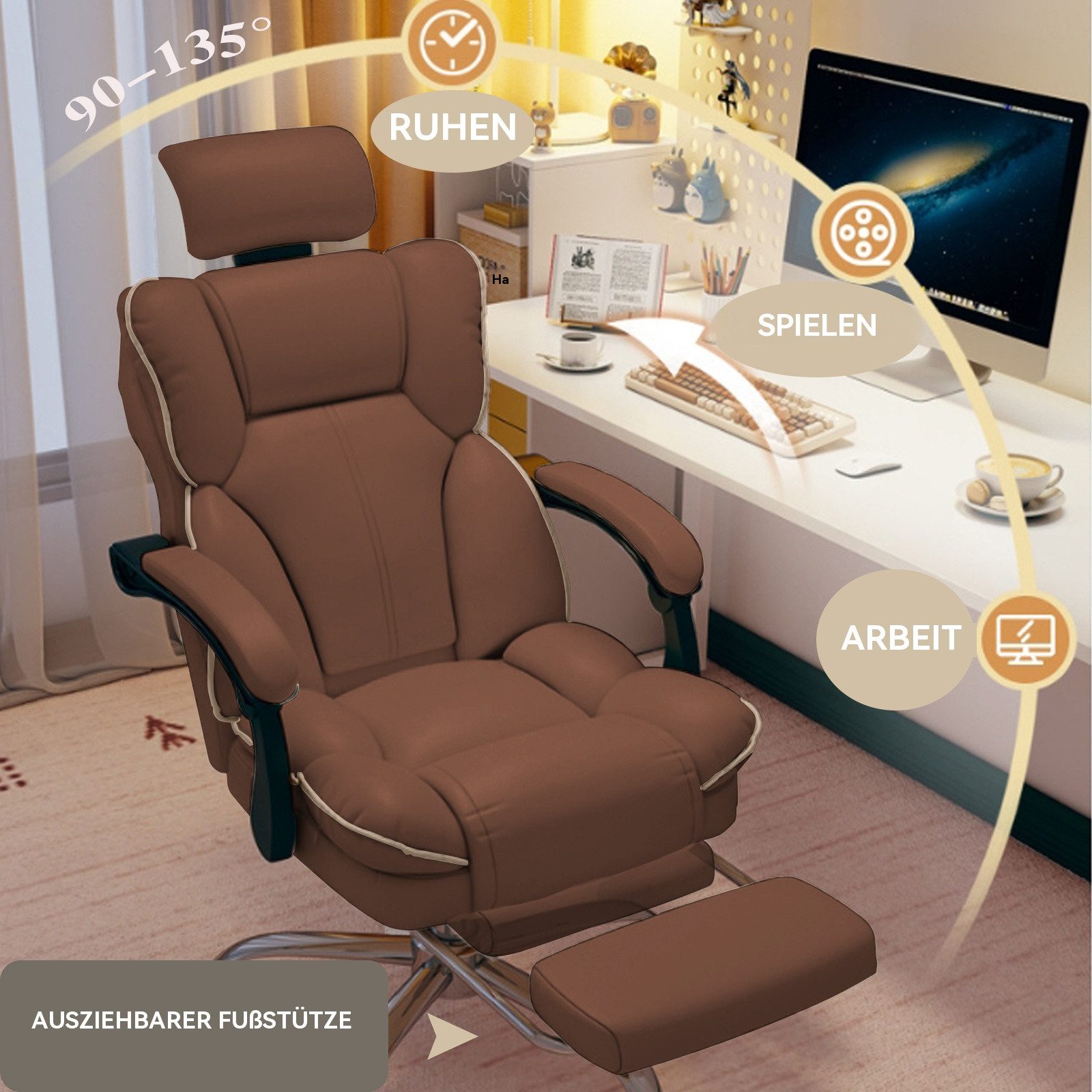 HDHNBA Chefsessel mit Fußstütze, höhenverstellbar und neigbar, Hochrücken Bürostuhl (1 St), mit Kopfstütze für das Home-Office – Bild 3 von 5