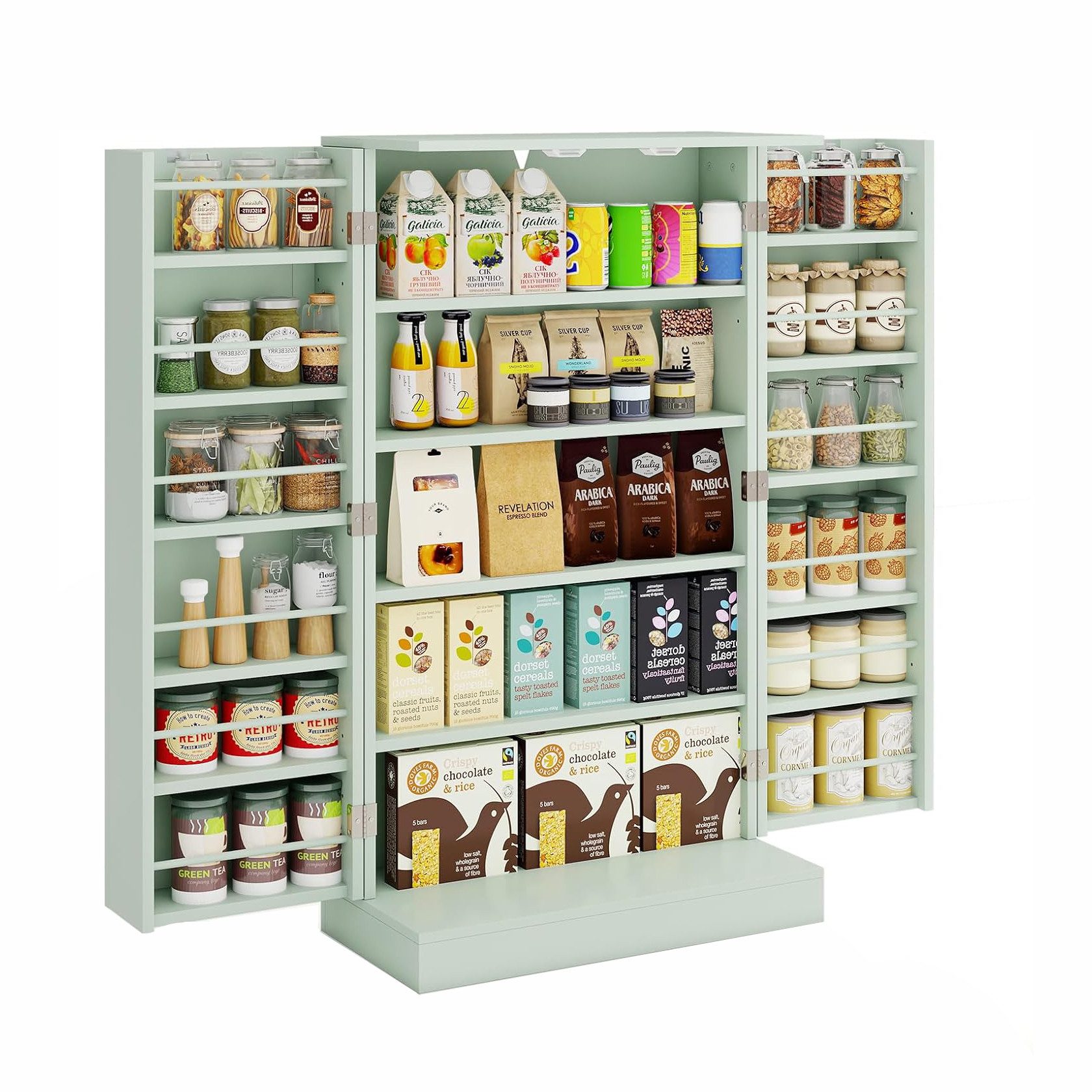 KOMFOTTEU Mehrzweckschrank Küchenschrank Vorratschrank mit Türablagen & 6 verstellbaren Einlegeböden, weiß