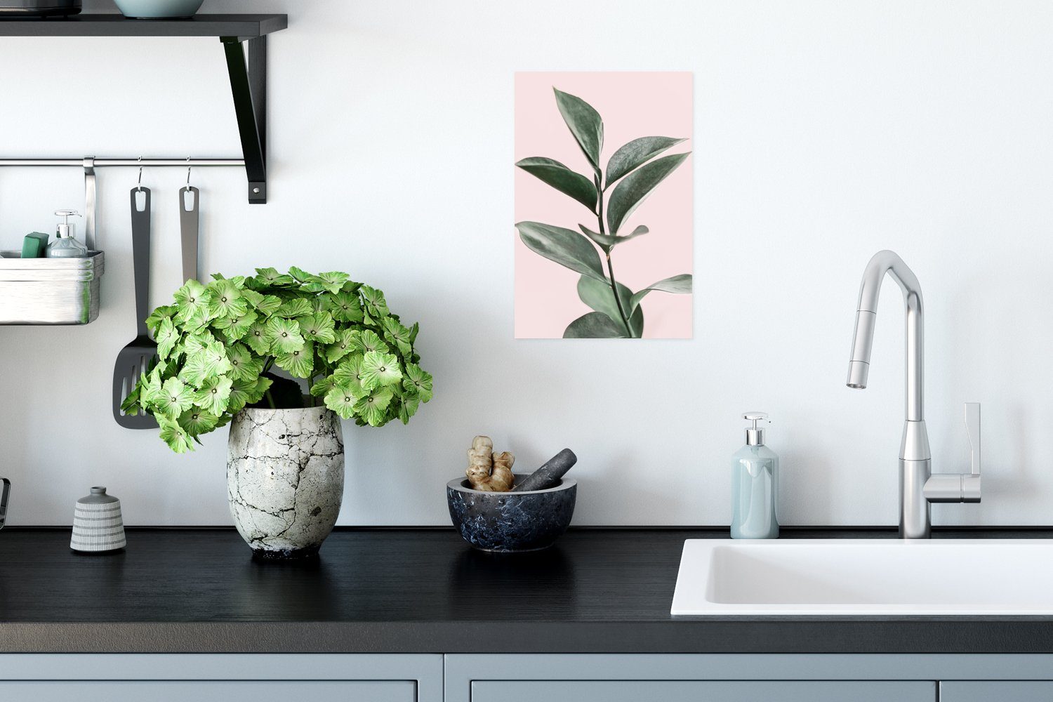 (1 Wandbild, - Pflanzen Rosa, Poster, - Ohne MuchoWow Poster Natur - St), für Wandposter Grün Wohnzimmer, Rahmen