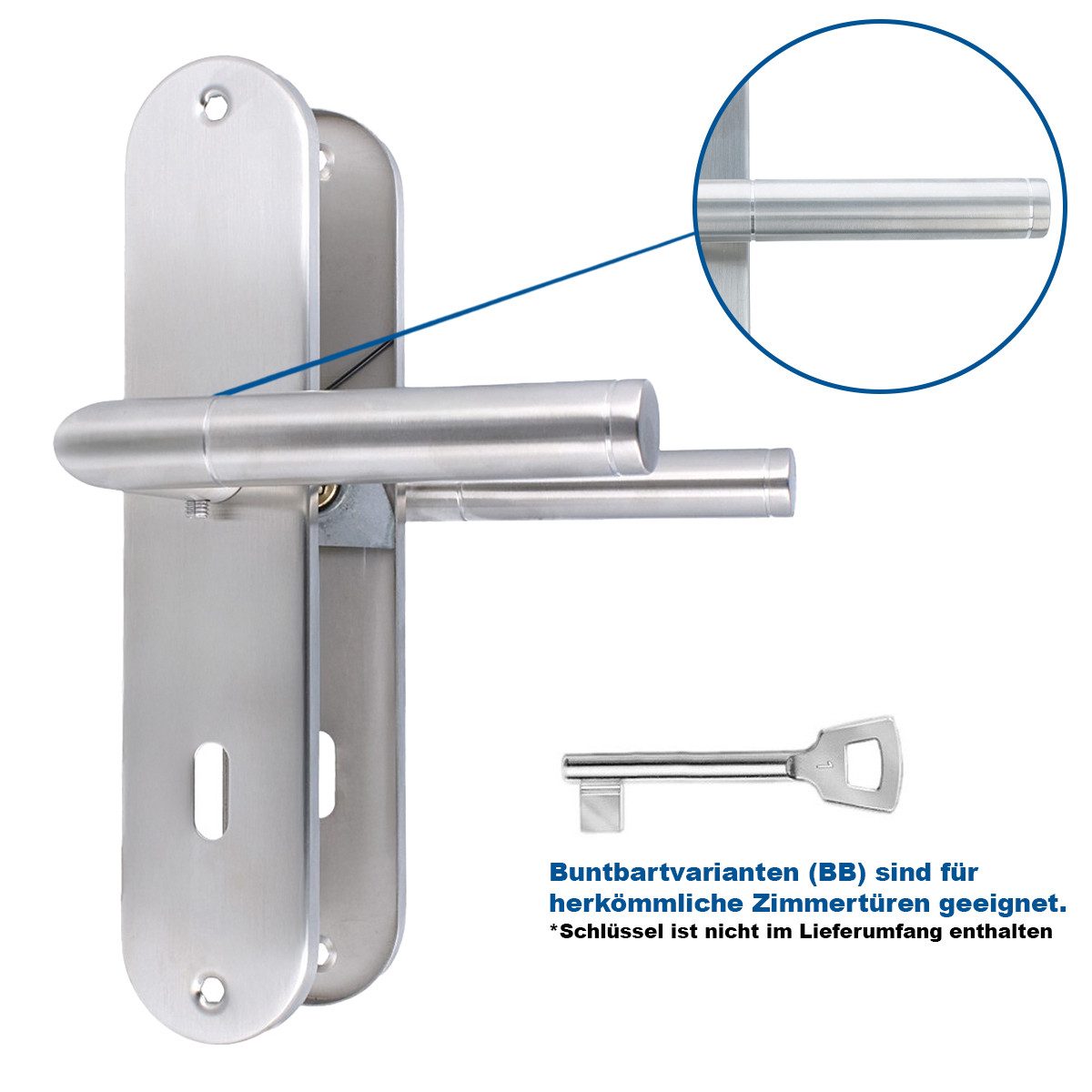 MS Beschläge Türgriff Edelstahl Langschildgarnitur Türdrücker Türklinke, Schildgarnitur 240x50mm - Buntbart