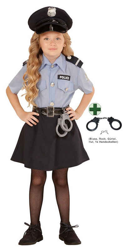 Karneval-Klamotten Polizei-Kostüm Set Polizistin Cop Uniform Mädchen, Kinderkostüm Komplett Polizei mit Mütze und Handschellen Faschingskostüm