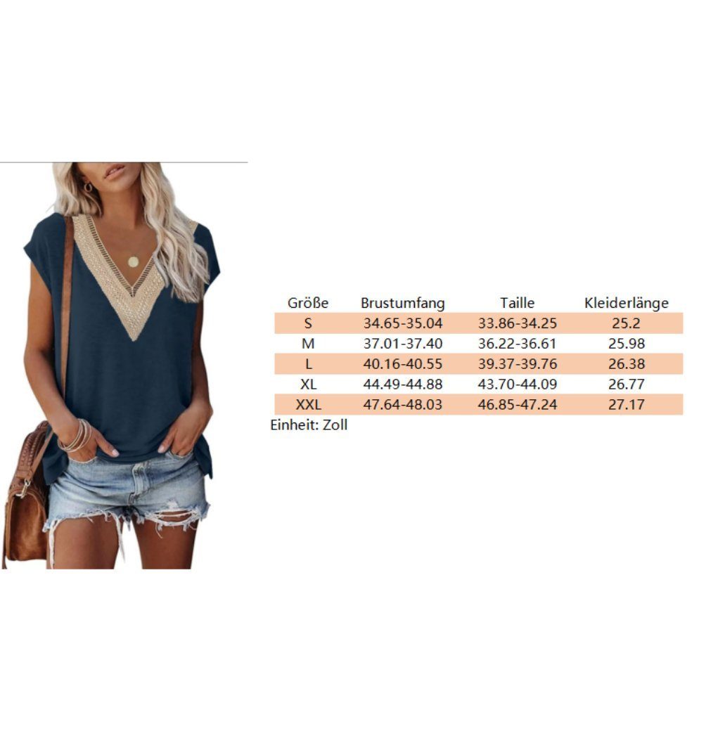carefully selected V-Shirt Damen-Oberteil mit grau V-Ausschnitt – lockeres Sommer-T-Shirt