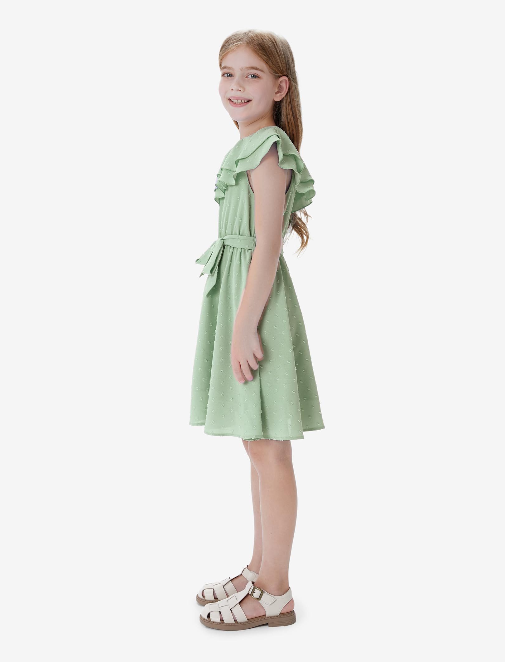 YI One-Shoulder-Kleid Mädchen Grün Eine-Schulter Kleid,A-Linien Prinzessin Sommerkleid