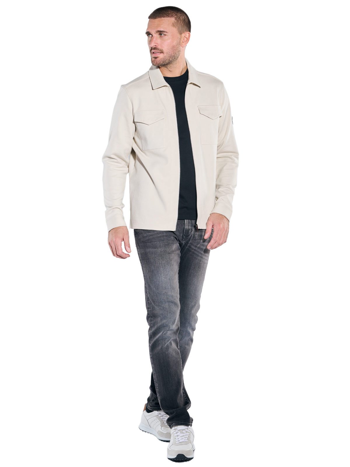 emilio adani Sweatshirt Herren Overshirt aus Sweat-Material, Beige – Bild 3 von 5