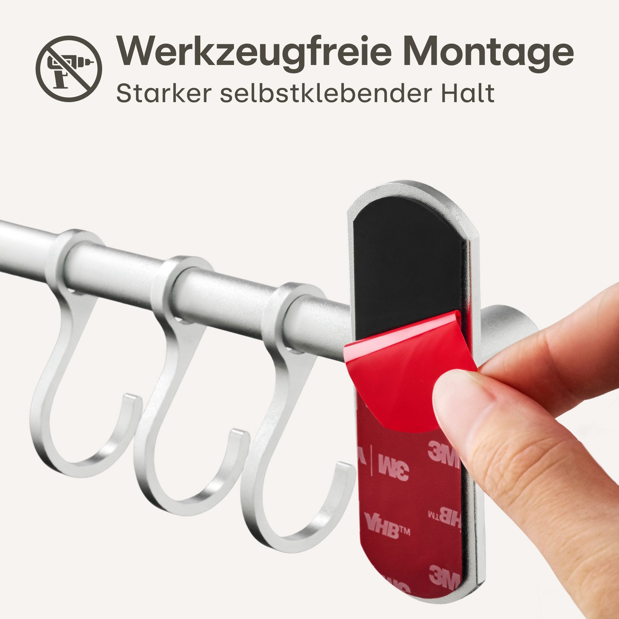 Praknu Hakenleiste Hakenleiste für Küchenutensilien mit 8 Haken - Ohne Bohren, (Set, 8 St), Verstellbar & Selbstklebend 40 cm - ohne Bohren