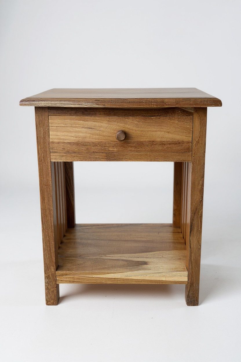 FaHome Nachttisch Holz Nachtkommode – Beistelltisch, Vintage-Look aus massiven Teakholz - 45x40x30 cm