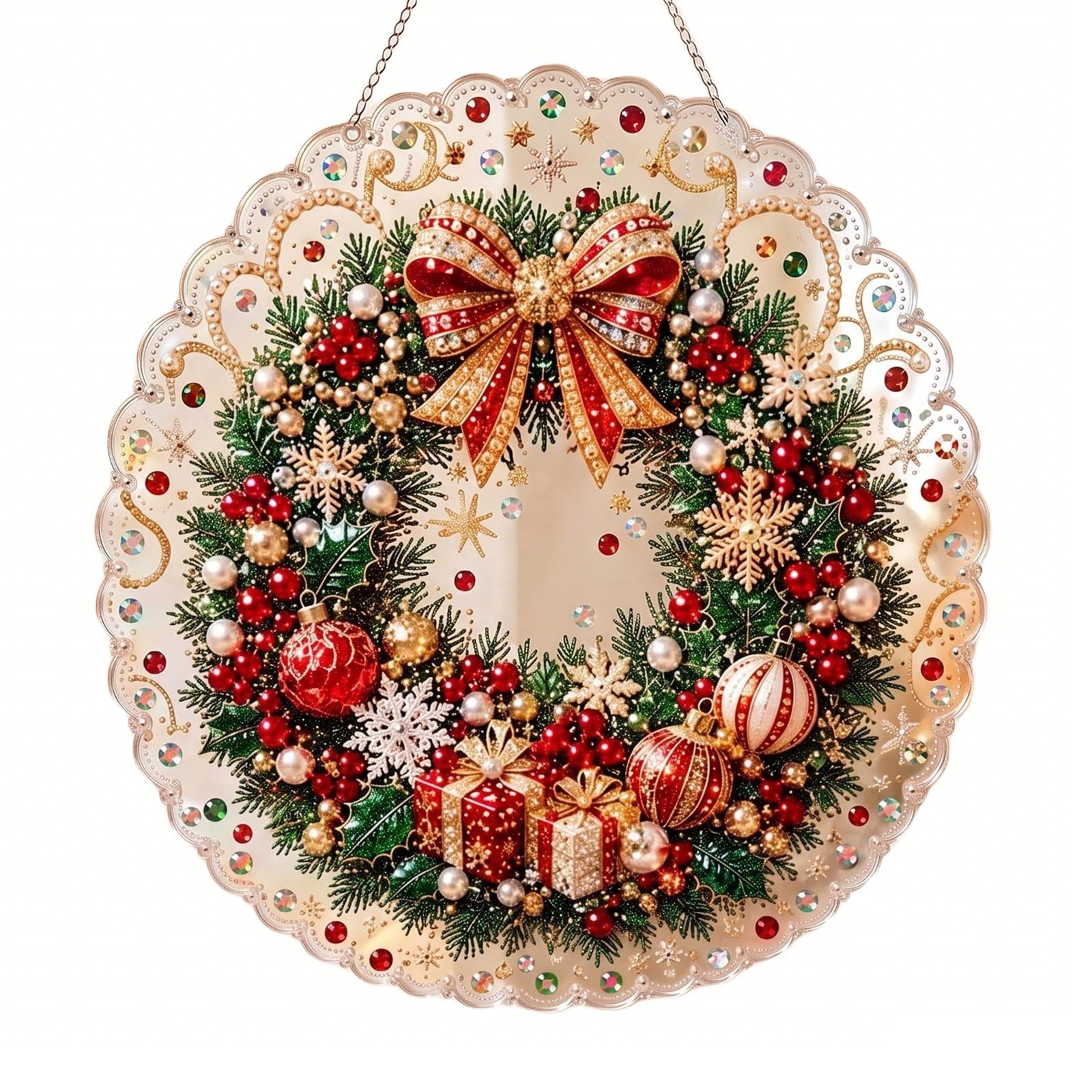 Bomiclss Kreativset Diamond-Painting-Set„Weihnachtsperle“für Erwachsene–Dekorationsartikel, Acryl-Hängeornament mit 3D-Perlen & Metallkette für Fenster & Wand
