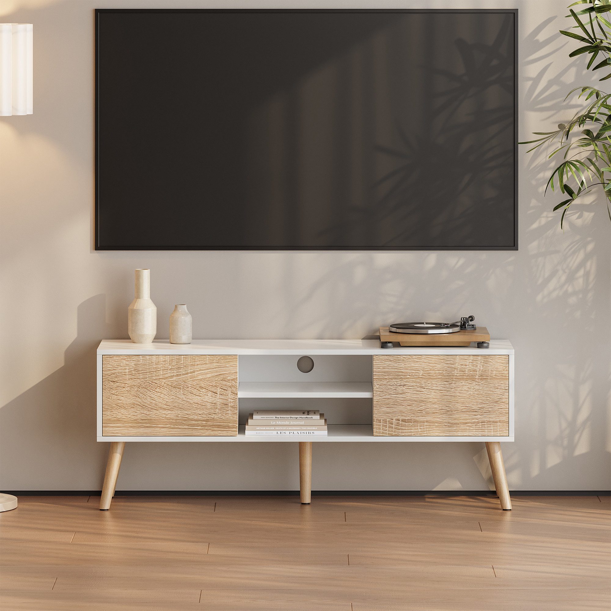 en.casa Lowboard, »Eskilstuna« Fernsehtisch 120x29,5x46,5cm Weiß / Eiche