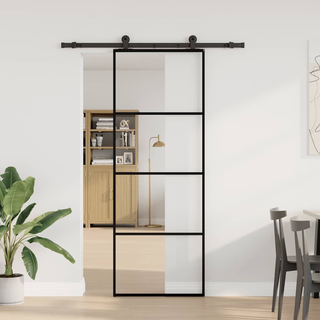 vidaXL Haustür Schiebetür mit Beschlag 76x205 cm ESG-Glas & Aluminium (1-St)
